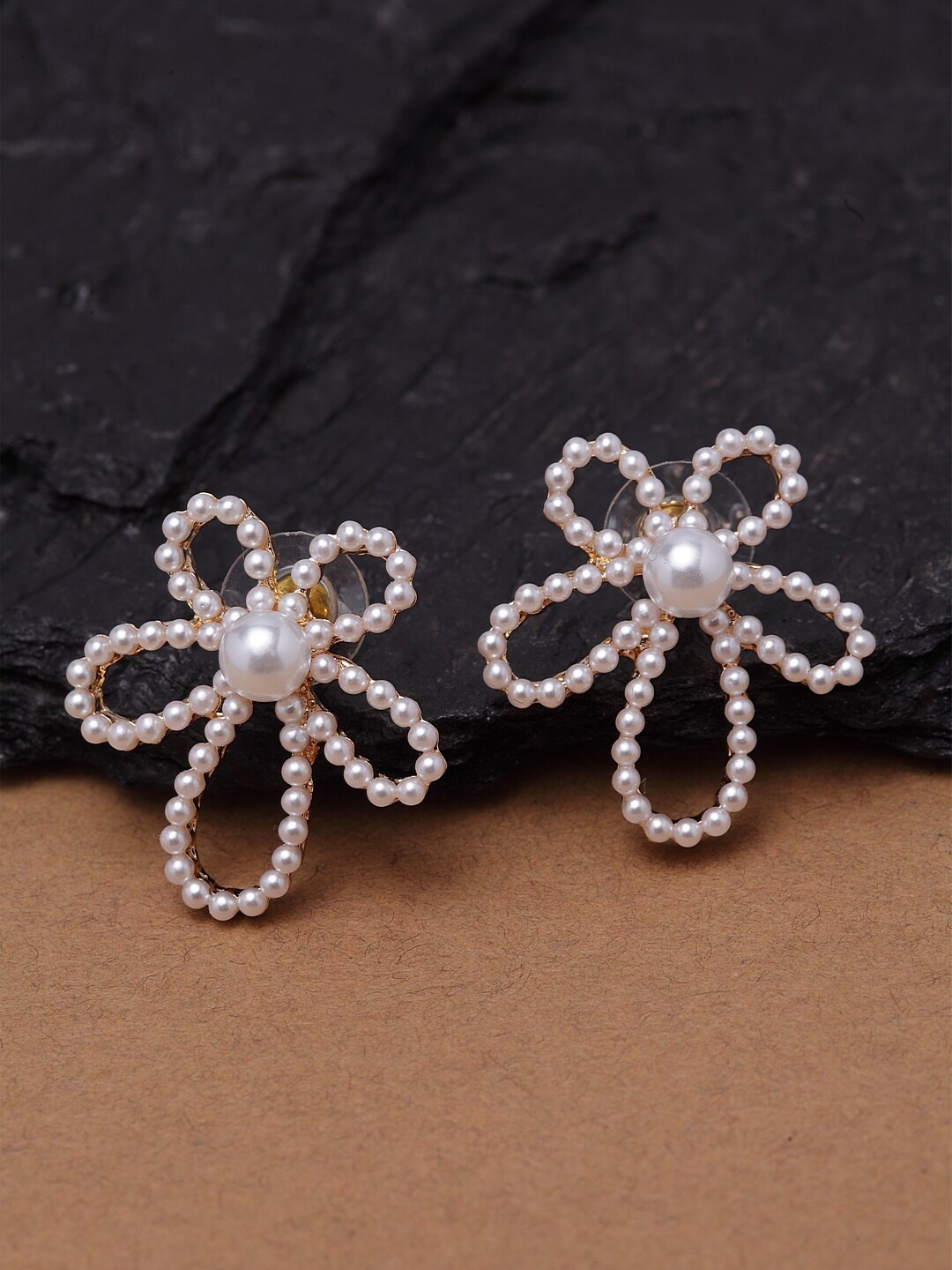 

Ferosh Gold-Toned & Off-White Floral Studs