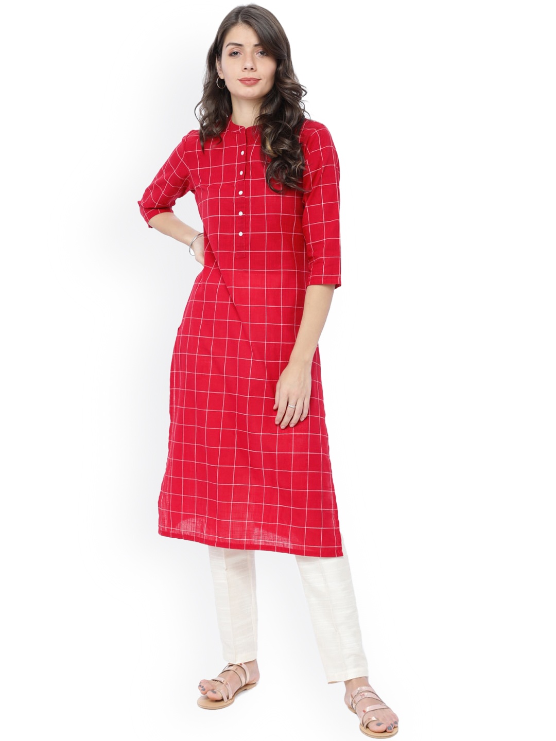 

Vishudh Women Red Checked Kurta