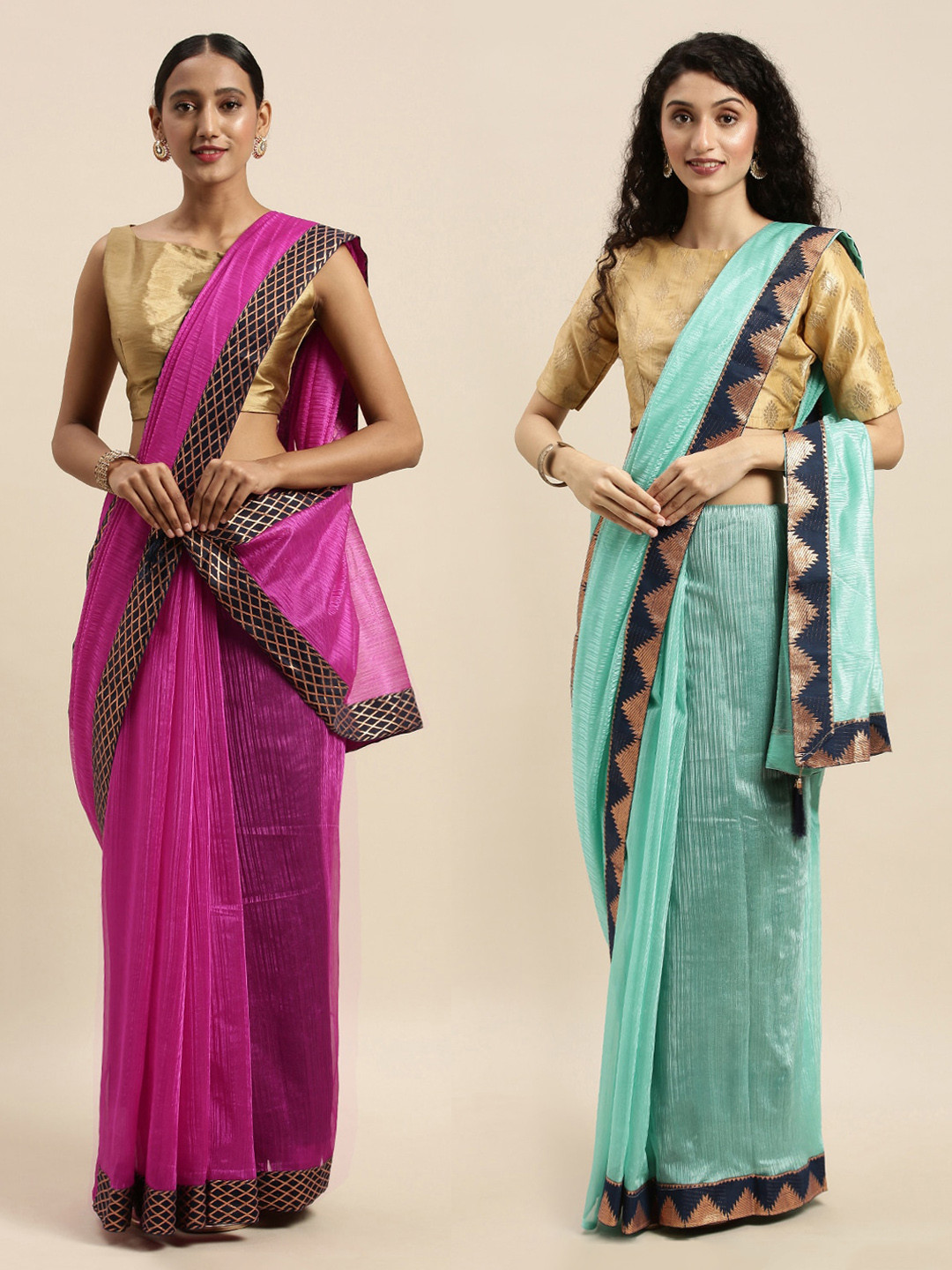 

Florence Pink Solid Art Silk Saree Combo