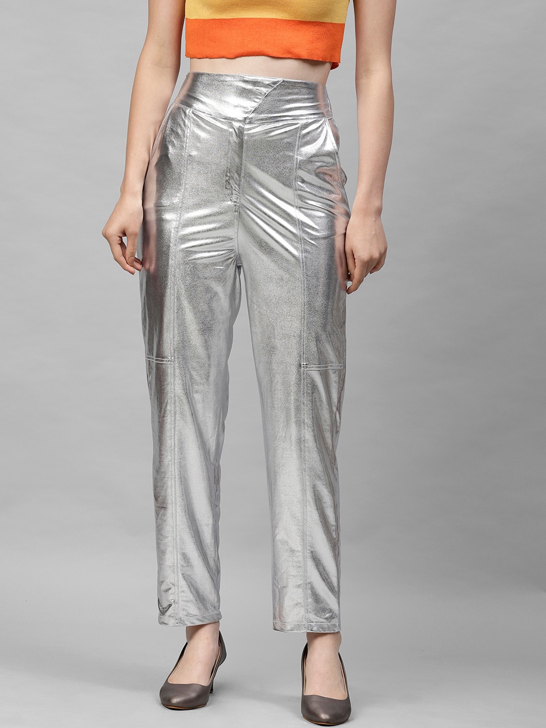 

Athena Women Silver-Toned Regular Fit Solid Regular Trousers