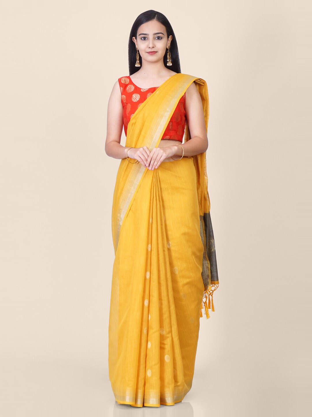 

Hastakala Yellow Pure Linen Woven Design Khadi Saree