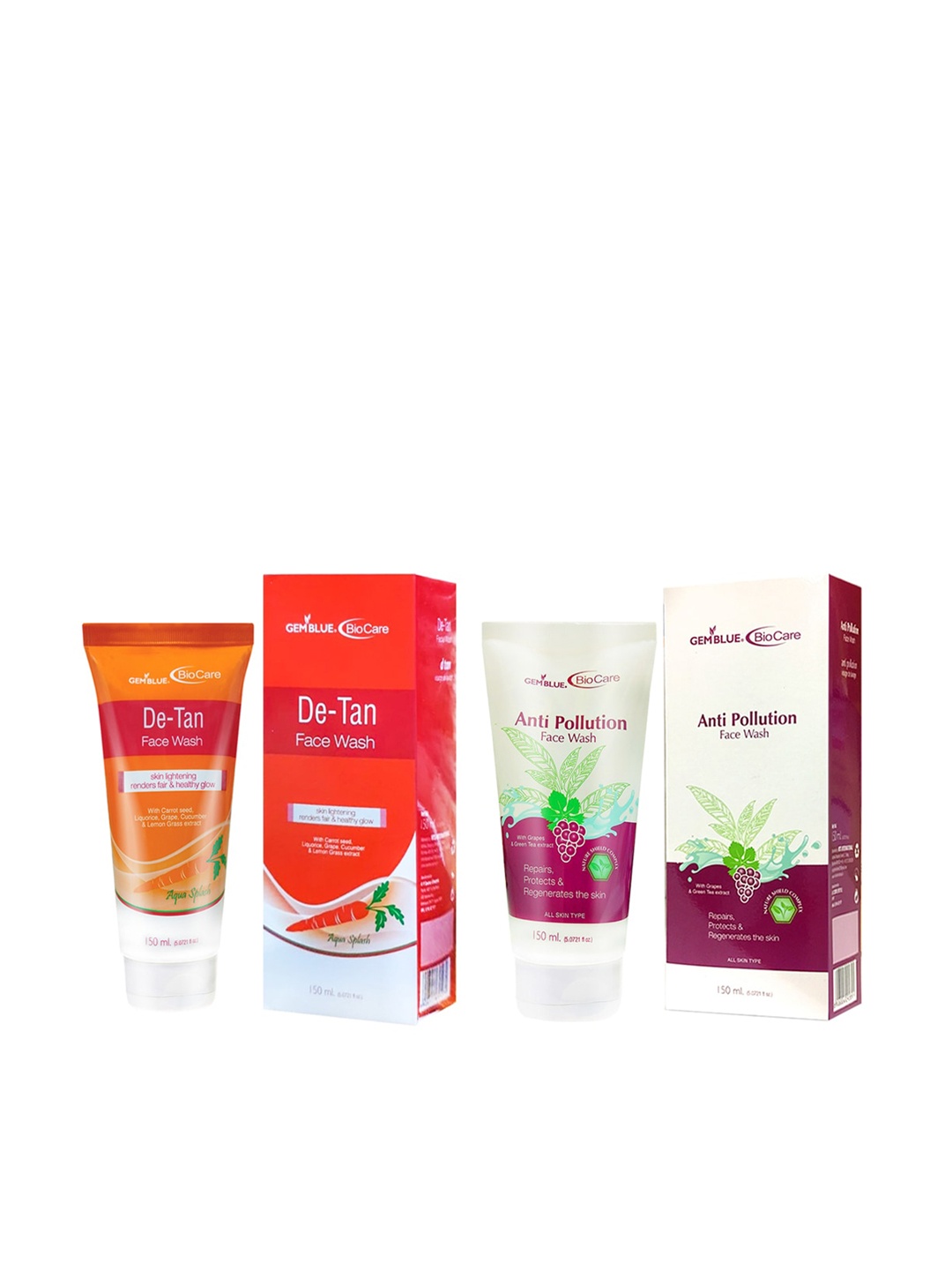 

GEMBLUE BioCare Anti Pollution & De tan Face Wash 150ml (Combo of 2), Purple