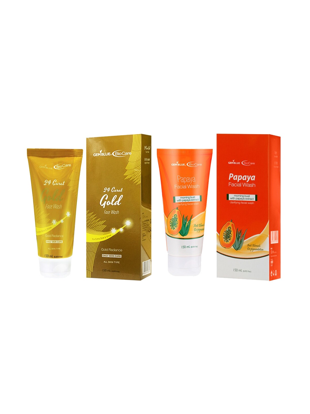 

GEMBLUE BioCare 24 Carat Gold Face wash & Papaya Facial Wash 150ML Set of 2