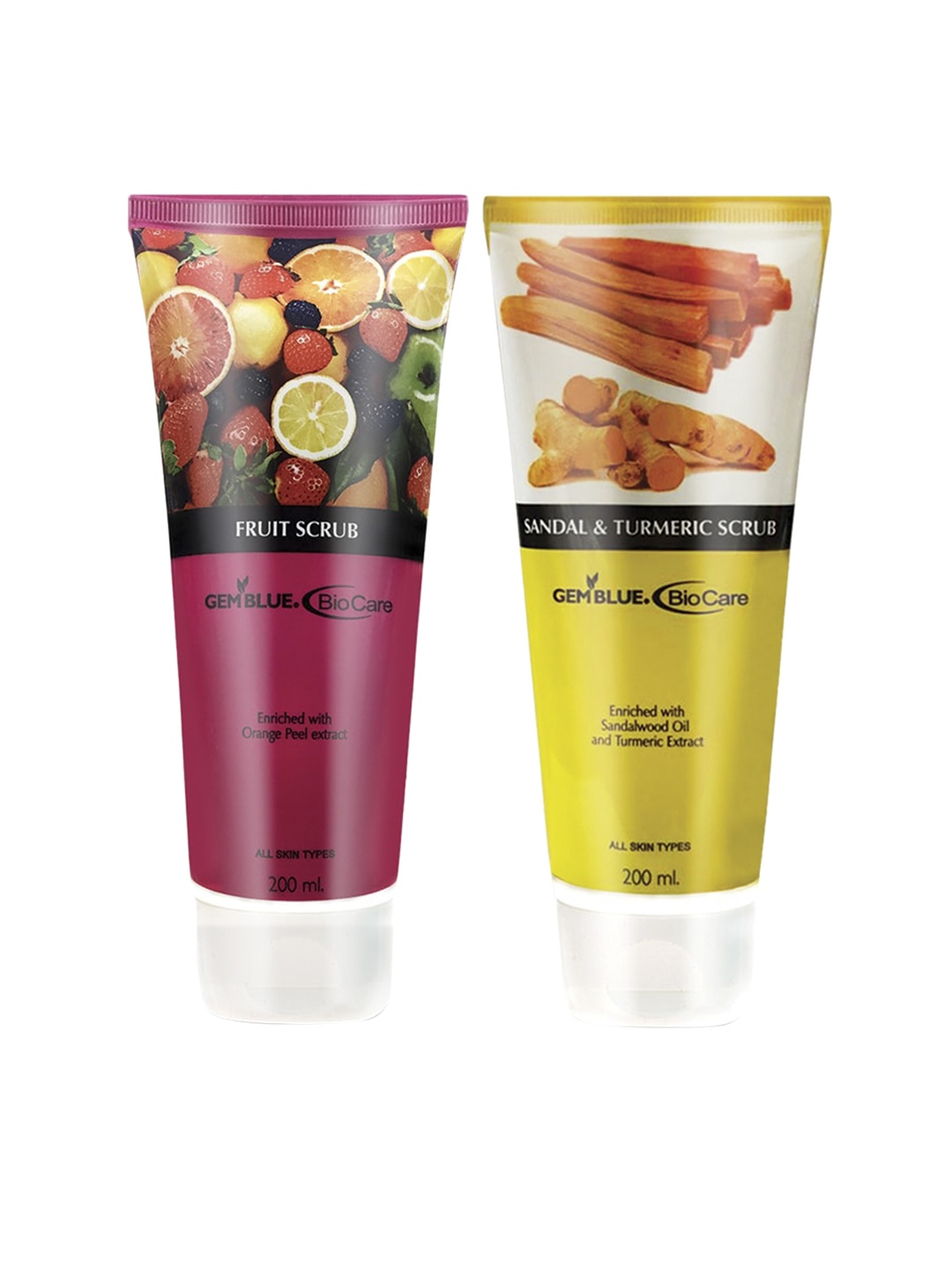 

GEMBLUE BioCare Unisex Fruit Scrub And Sandan & Turmeric Scrub 200 ml Each Combo of 2, Pink