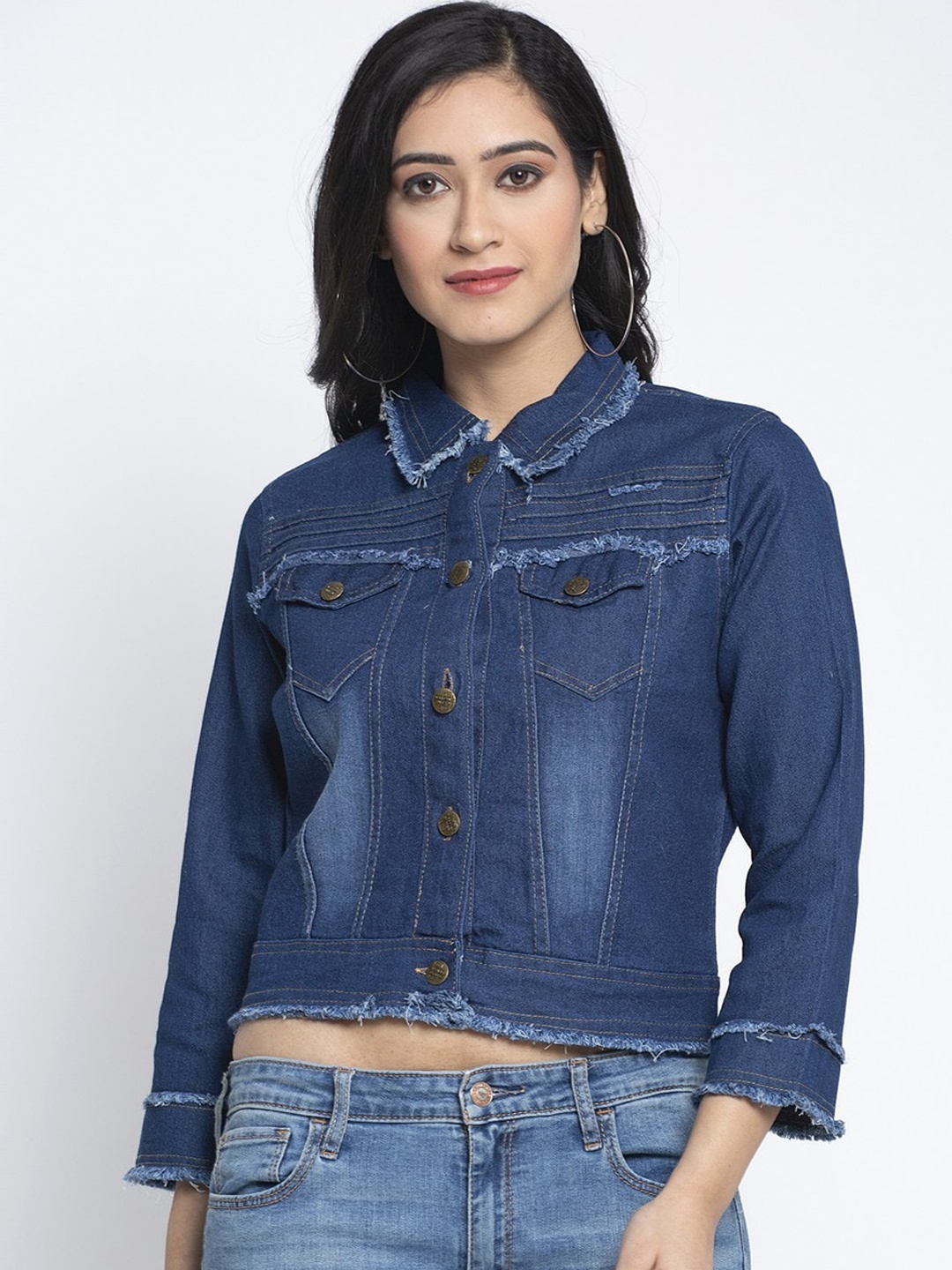 

Miaz Lifestyle Women Blue Solid Lightweight Denim Jacket