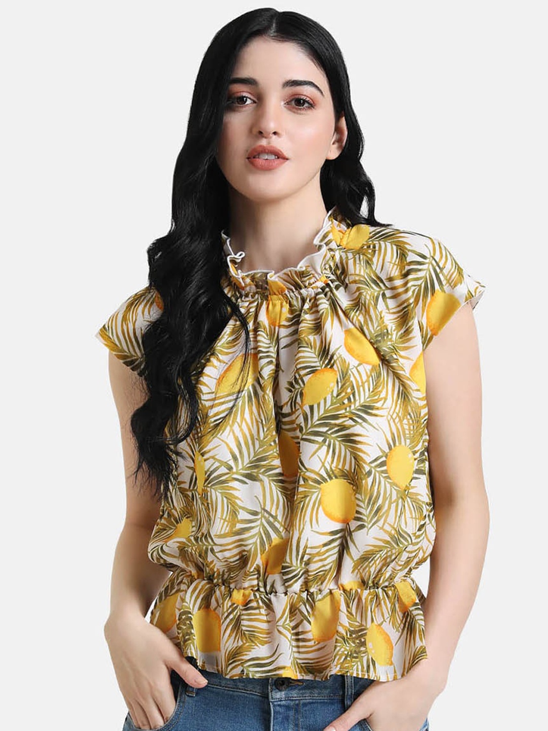 

Kazo Women Yellow Printed Blouson Top