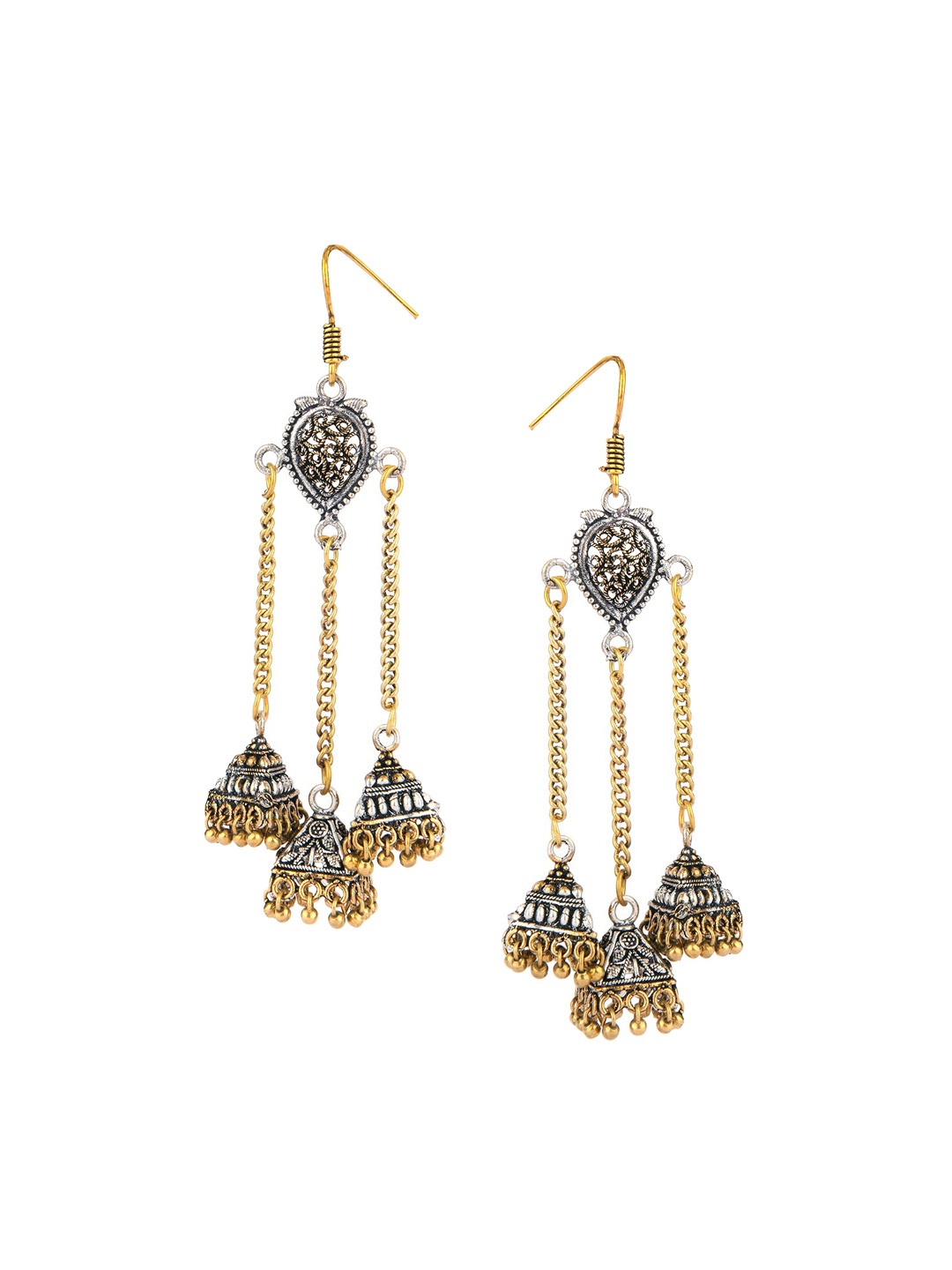 

DESI COLOUR Silver-Toned & Gold-Toned Dome Shaped Drop Earrings
