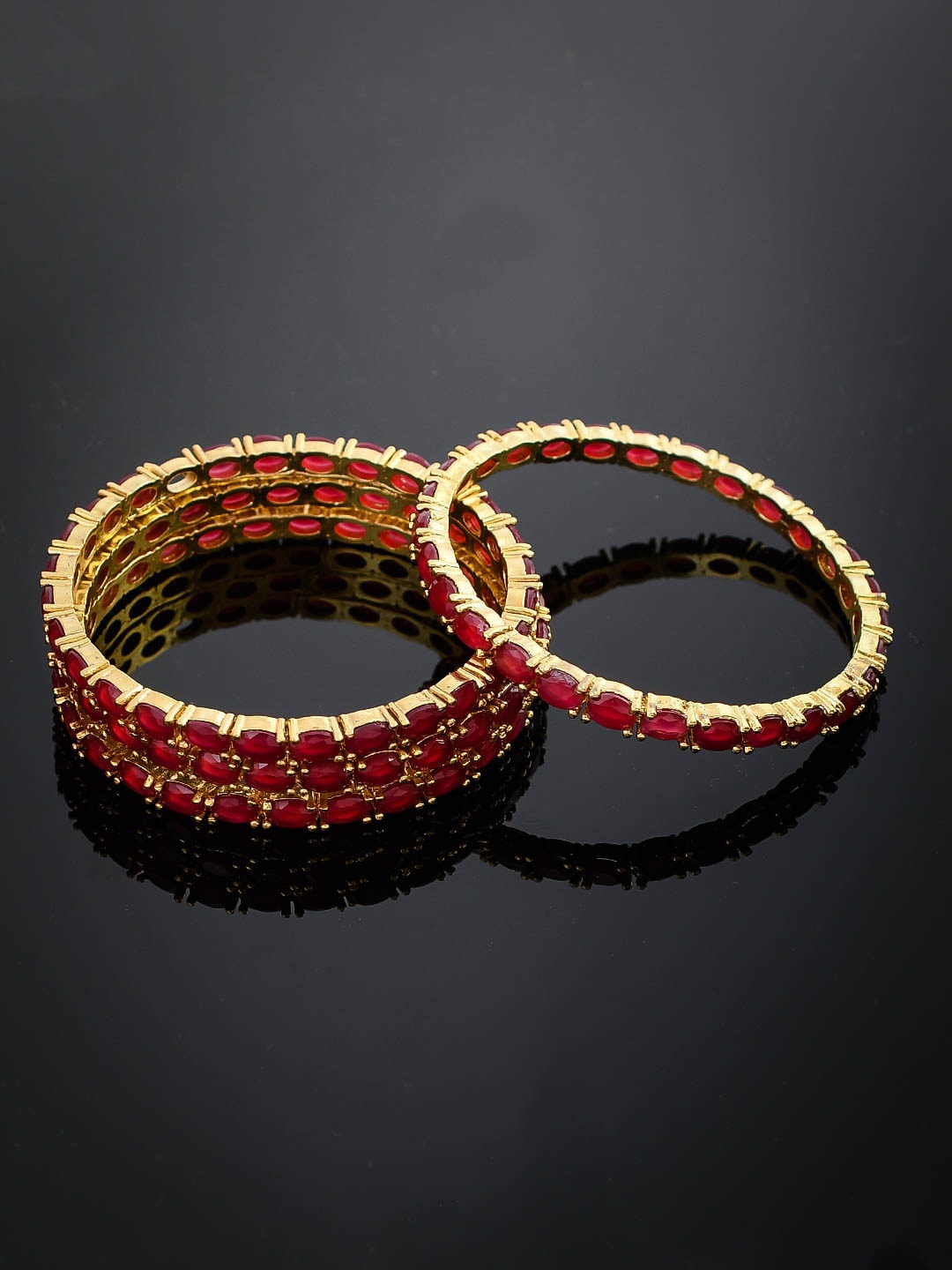 

Silvermerc Designs Set of 4 Gold-Plated Maroon American Diamond Studded Handcrafted Bangles