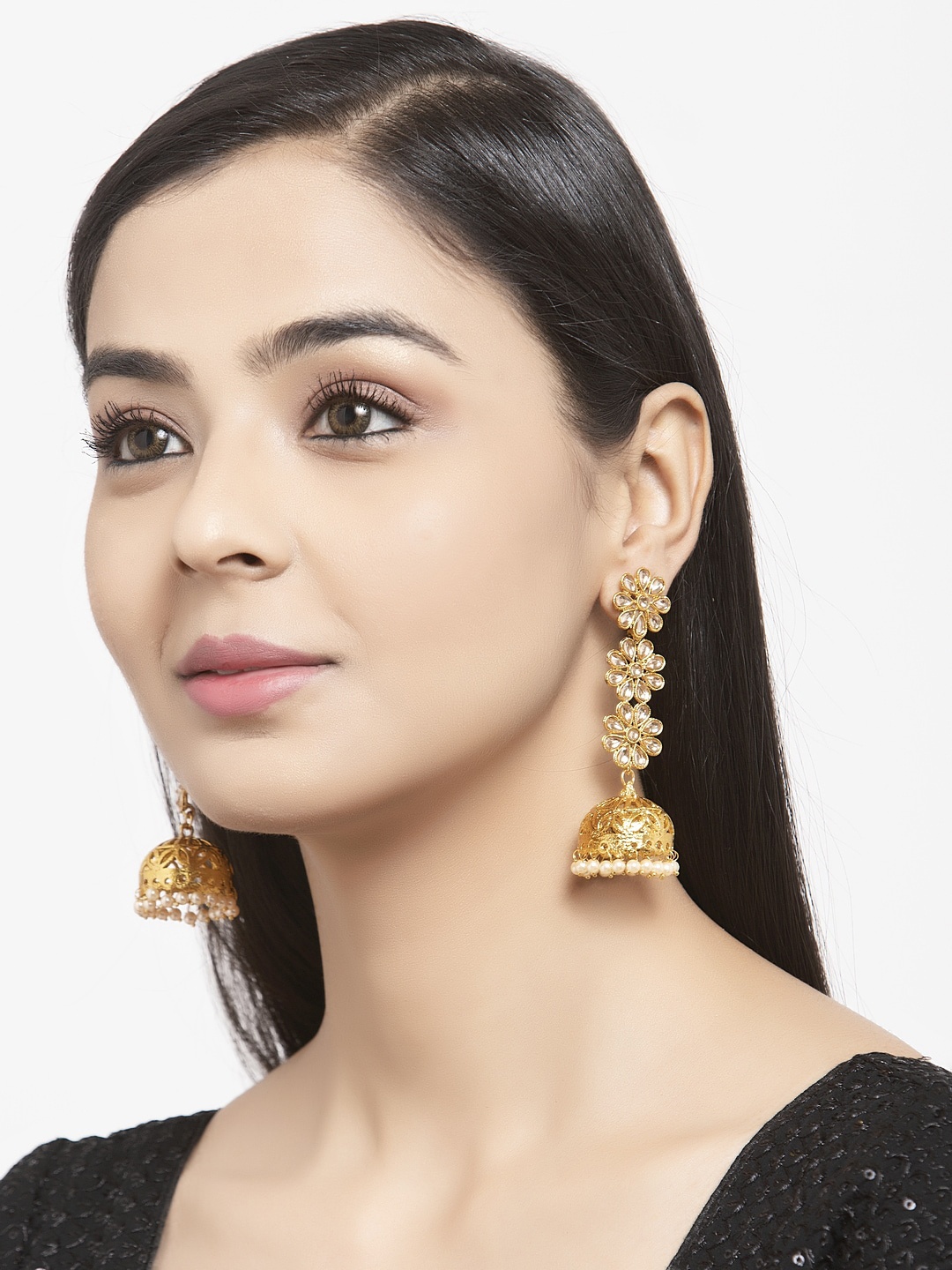 

Shining Diva White Gold Plated Handcrafted Dome Shaped Jhumkas