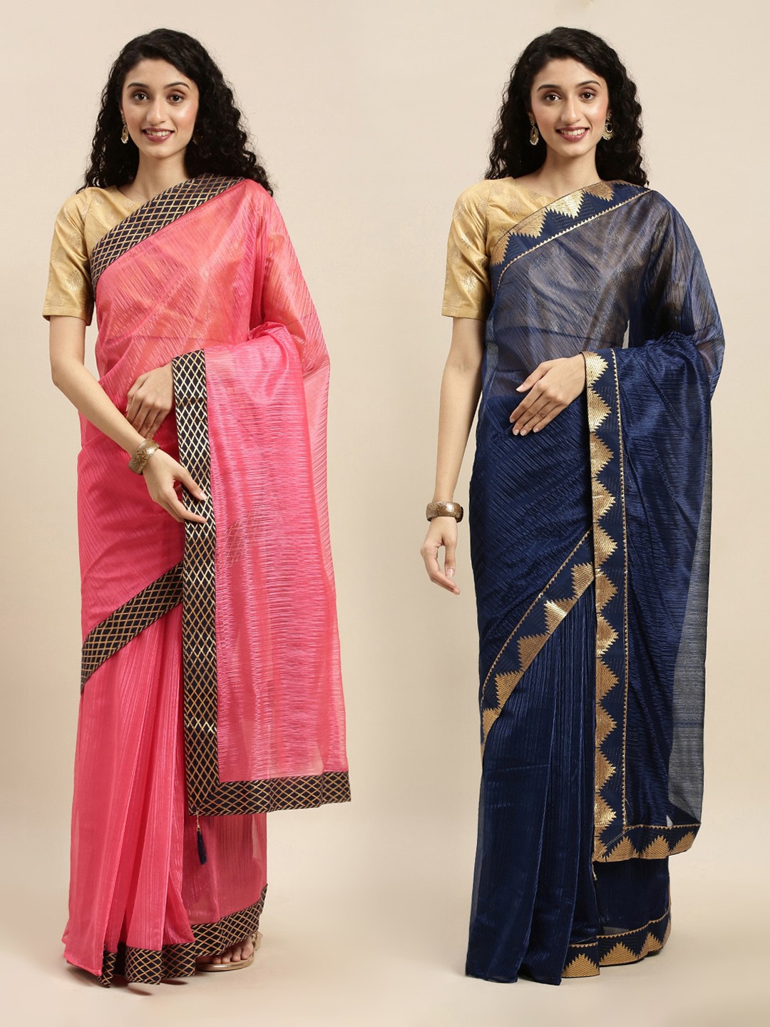

Florence Pink & Navy Blue Art Silk Woven Design Saree Combo