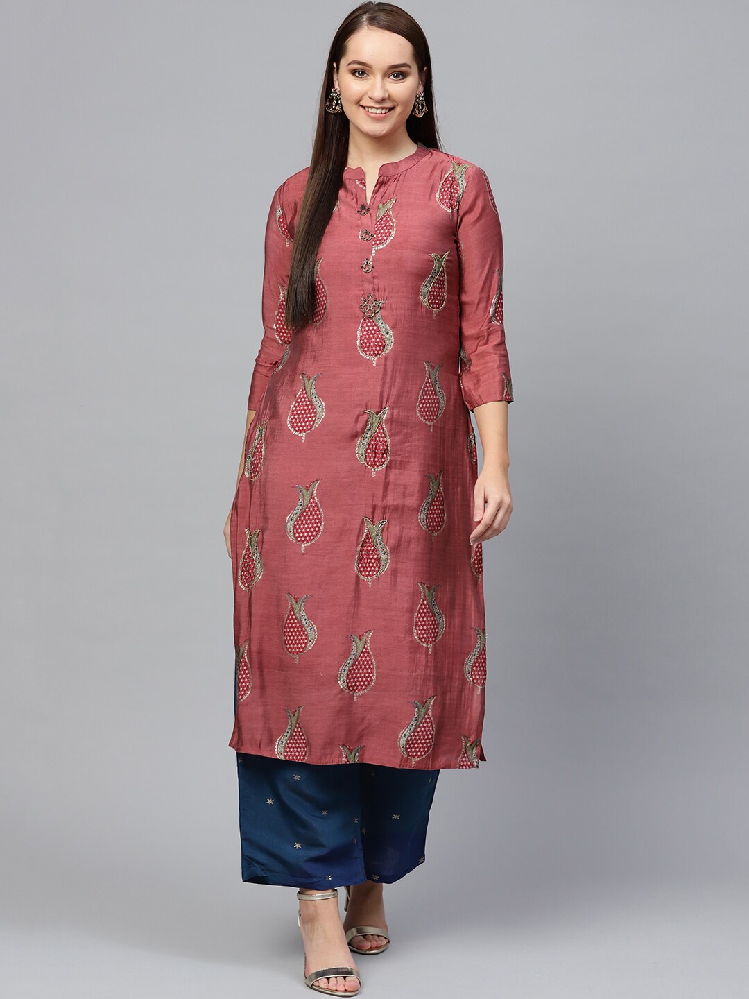

Ishin Women Pink Embroidered Kurti with Palazzos