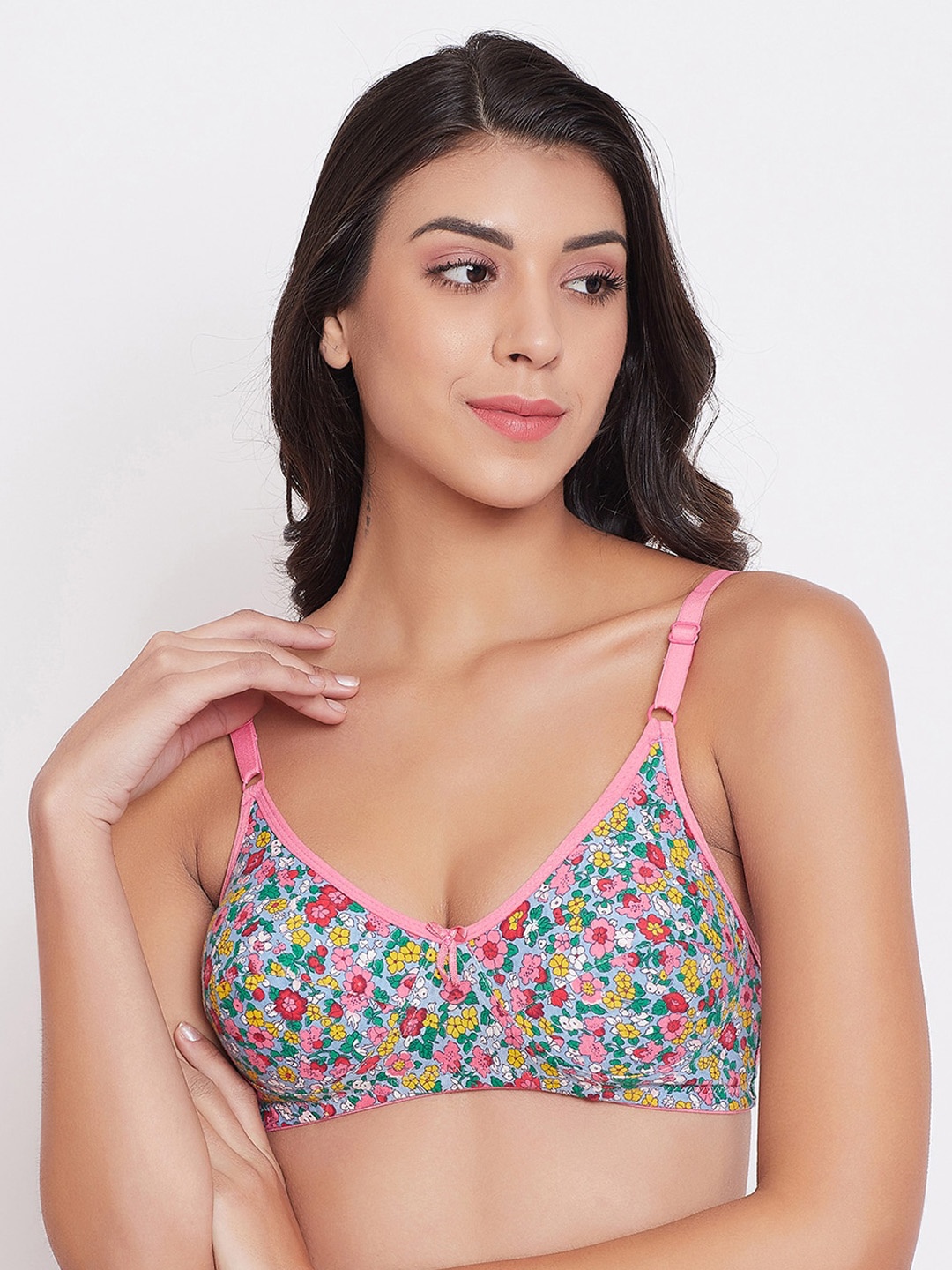 

Clovia Blue & Pink Printed Non-Wired Non Padded Everyday Bra BR0227O0332B