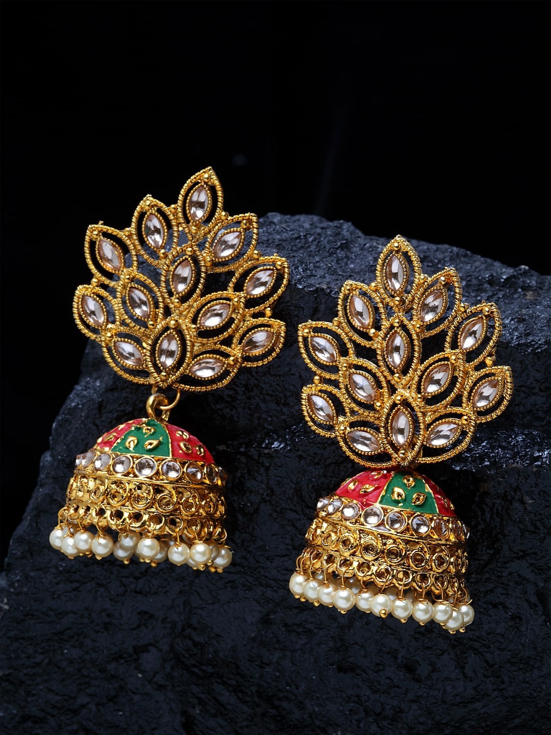 

Shining Diva Gold-Toned Dome Shaped Jhumkas