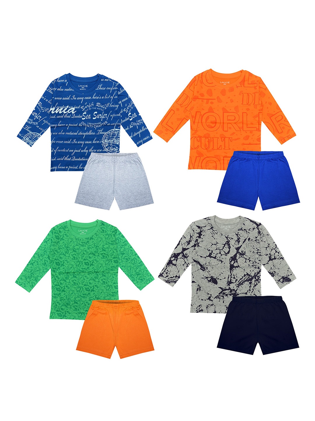 

Luke & Lilly Boys Pack of 4 Printed T-shirts & Solid Shorts, Orange