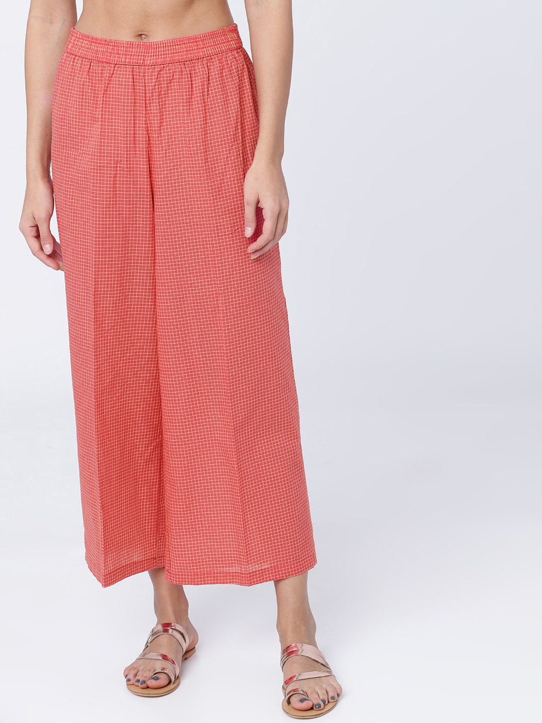 

Vishudh Women Pink Checked, Peach