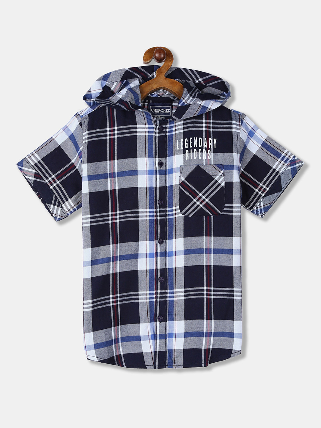 

Cherokee Boys Navy Blue Regular Fit Checked Casual Shirt