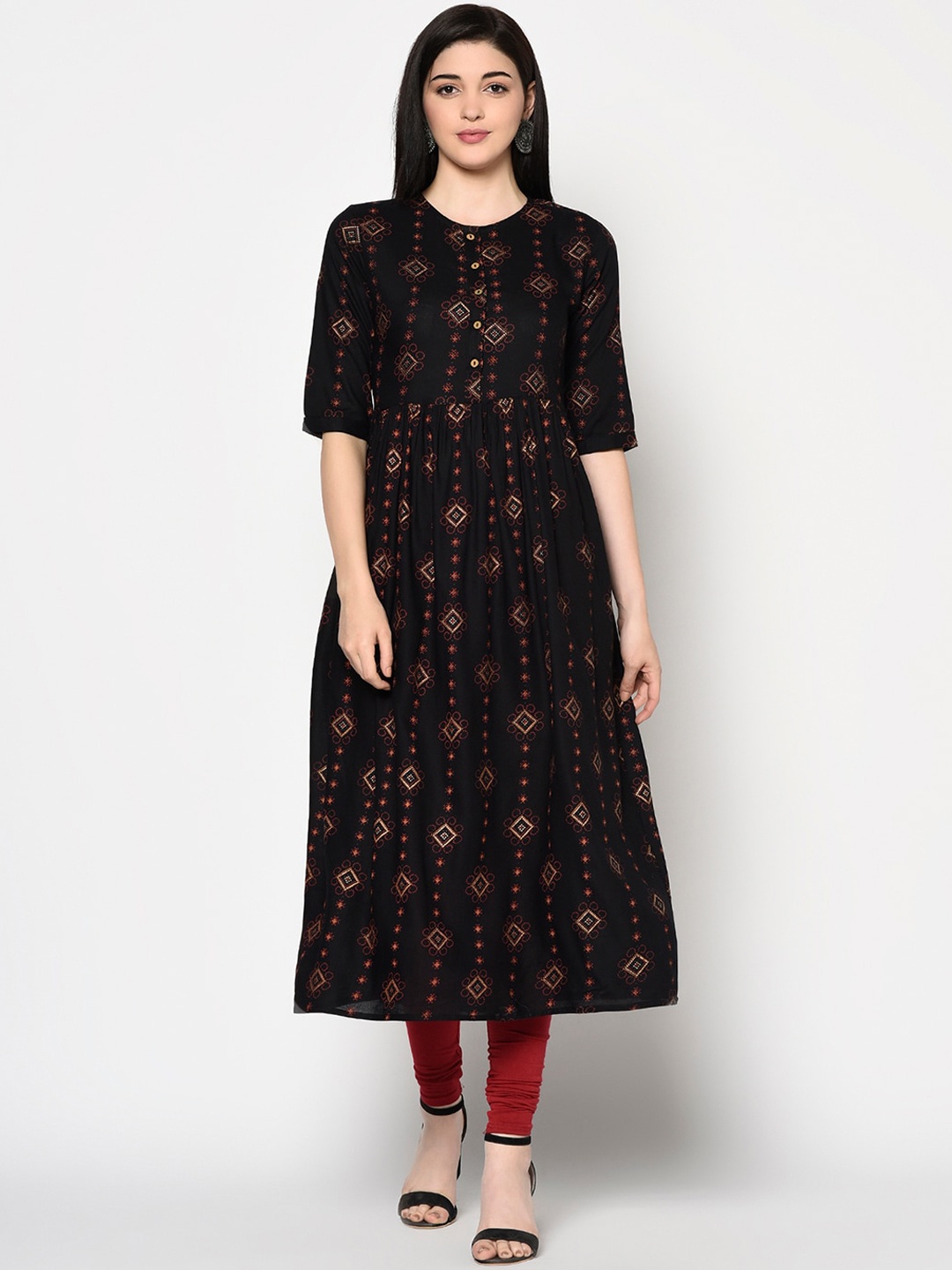 

GULMOHAR JAIPUR Women Black Printed A-Line Kurta