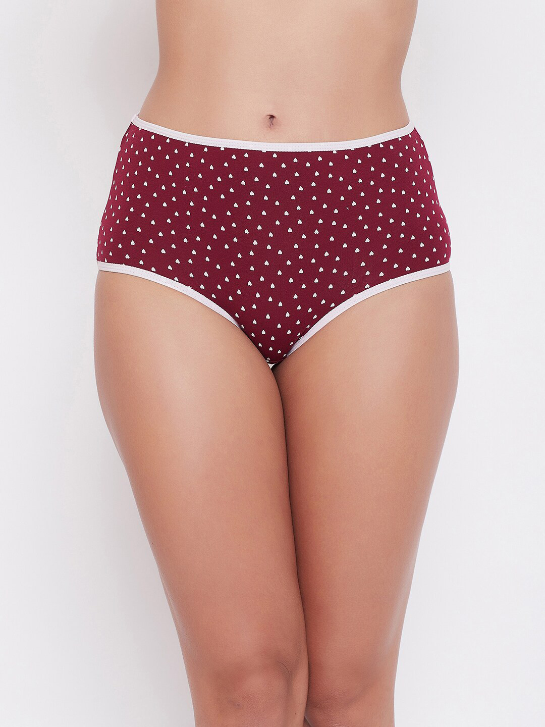 

Clovia Women Burgundy & White Heart Printed Hipster Briefs PN3221Q15