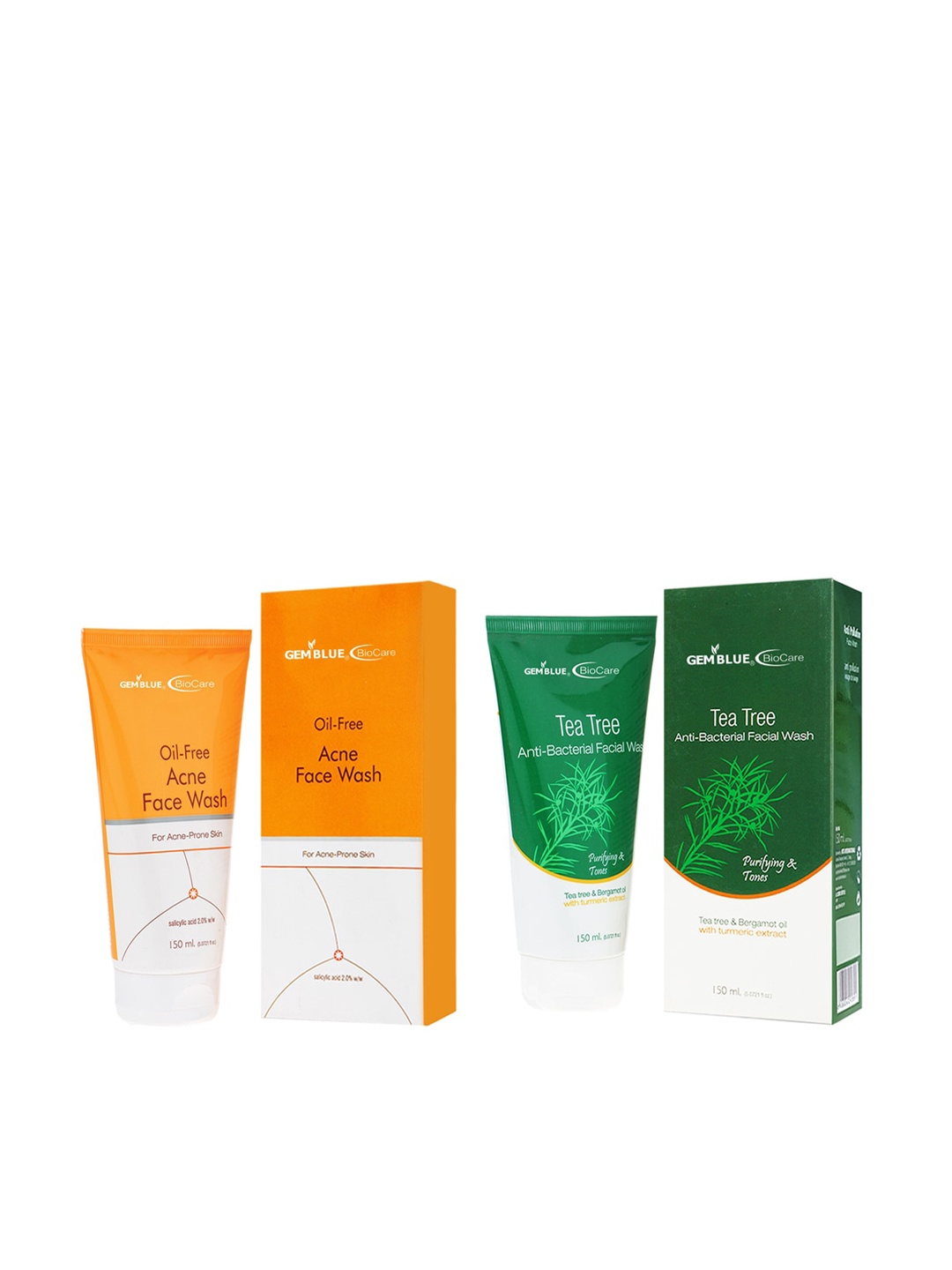 

GEMBLUE BioCare Oil Free Acne Face wash & Tea Tree Face Wash 150ML Set of 2, Orange