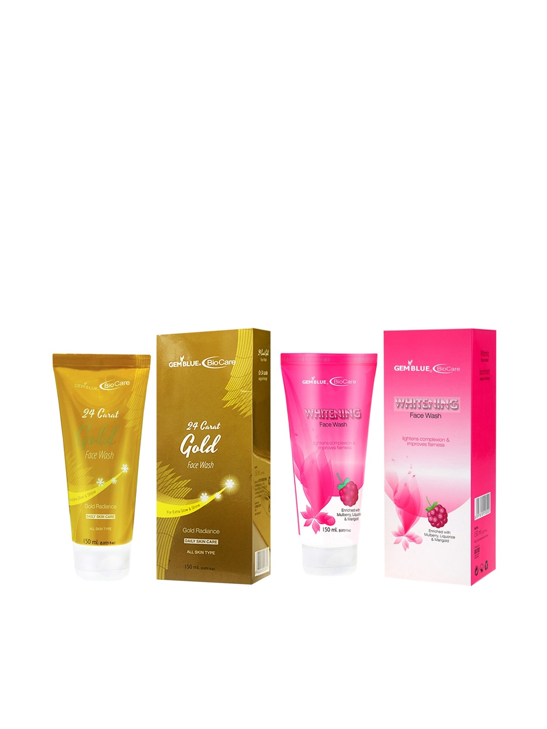 

GEMBLUE BioCare 24 Carat-Gold Face Wash and Whitening Face Wash 150ML (combo of 2), Yellow