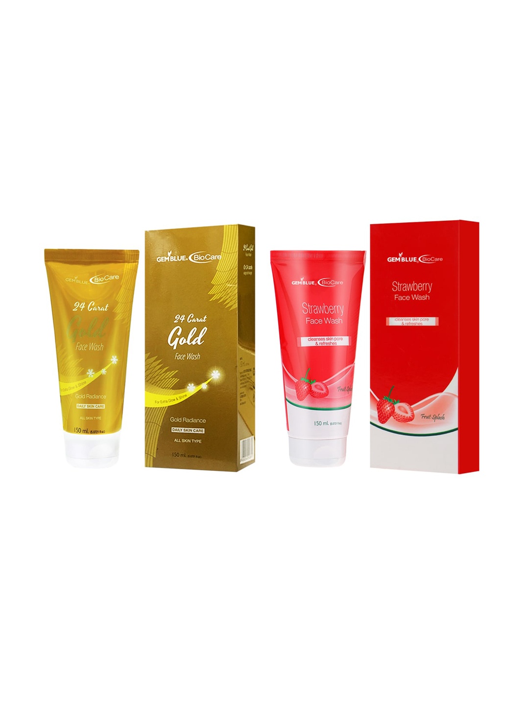 

GEMBLUE BioCare 24 Carat Gold & Strawberry Face Wash 150ml ( Combo of 2), Yellow