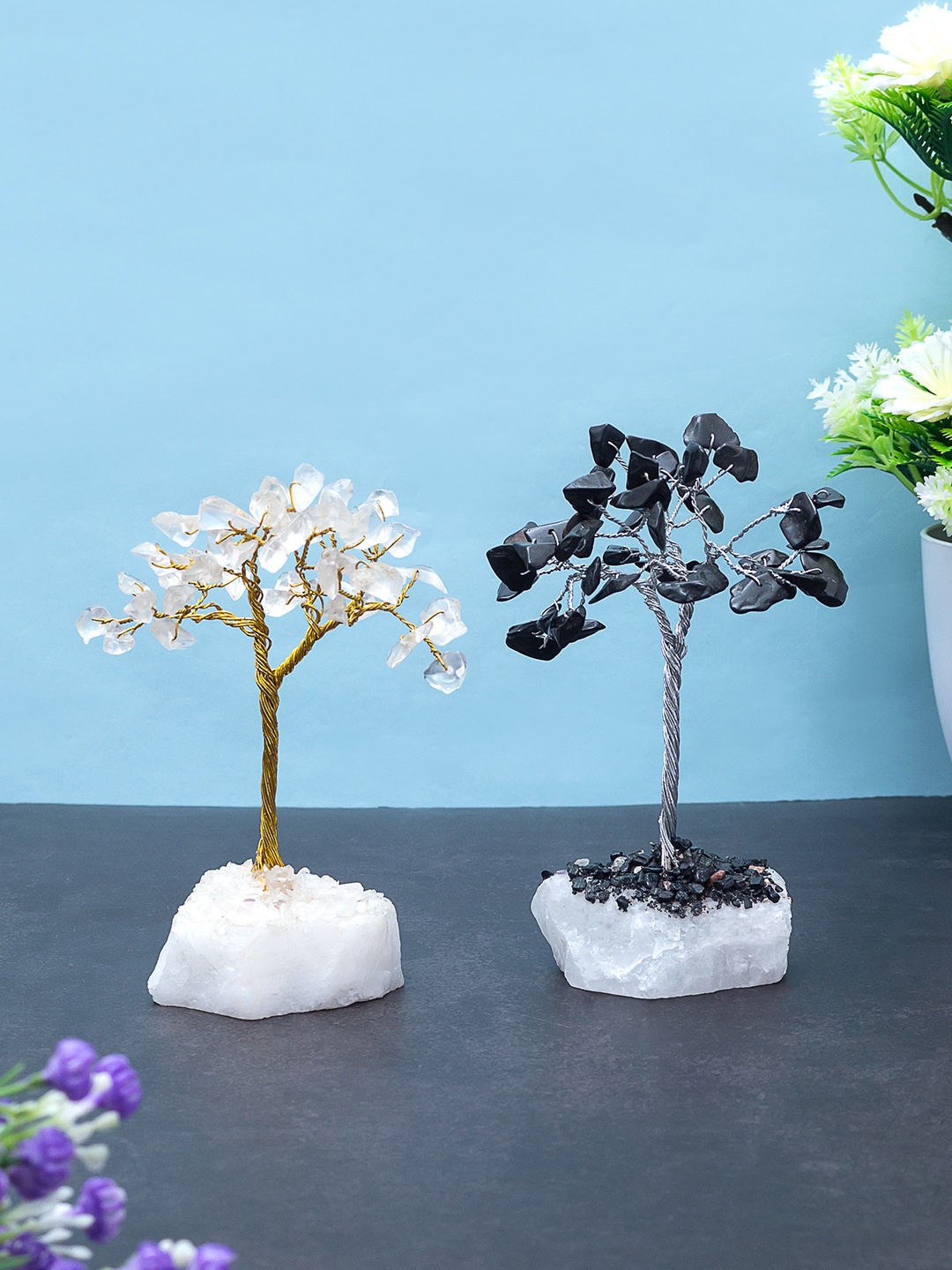 

Golden Peacock Set of 2 Handcrafted Stone Tree Showpieces, White
