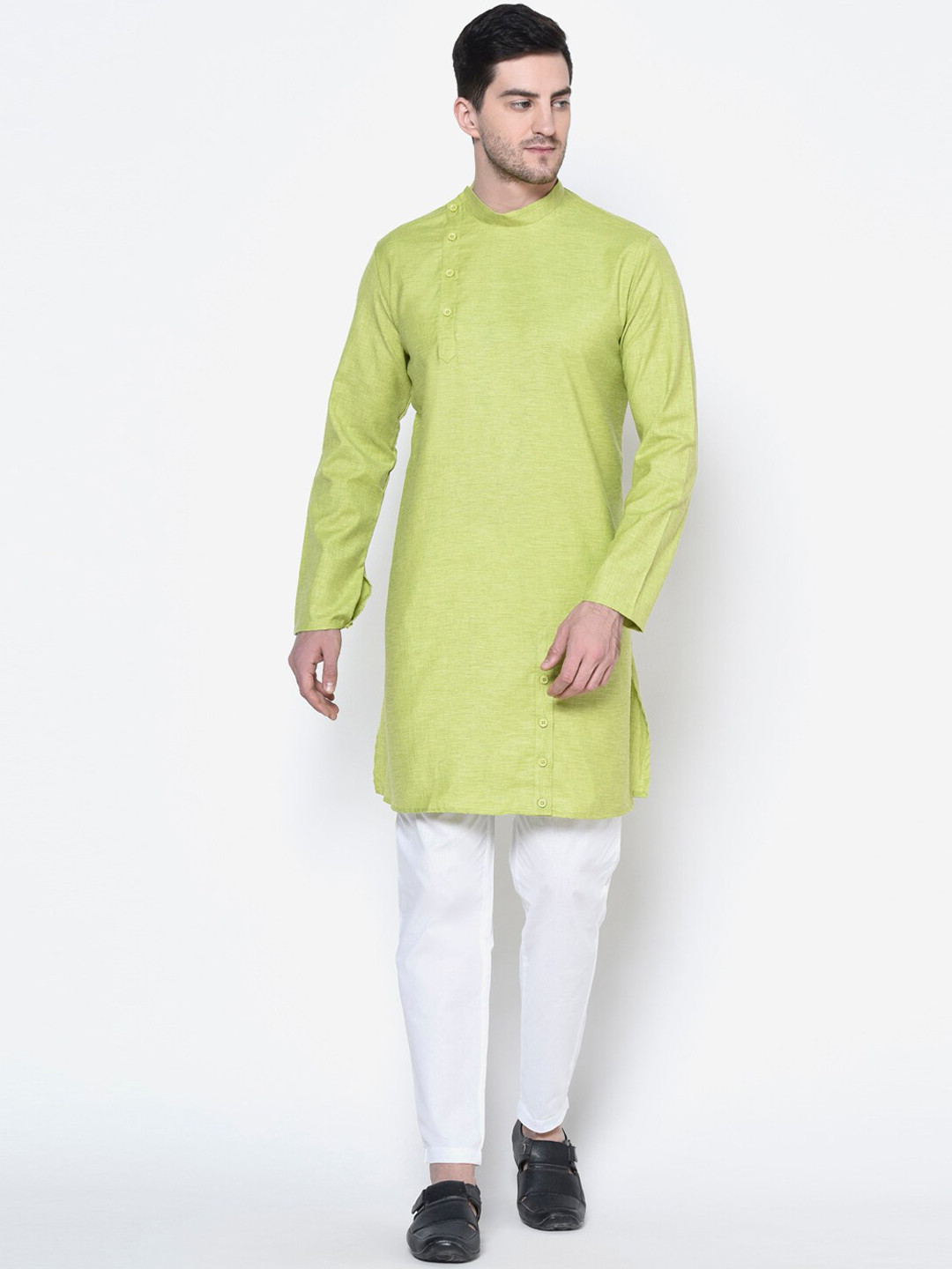 

DEYANN Men Green Solid Straight Kurta
