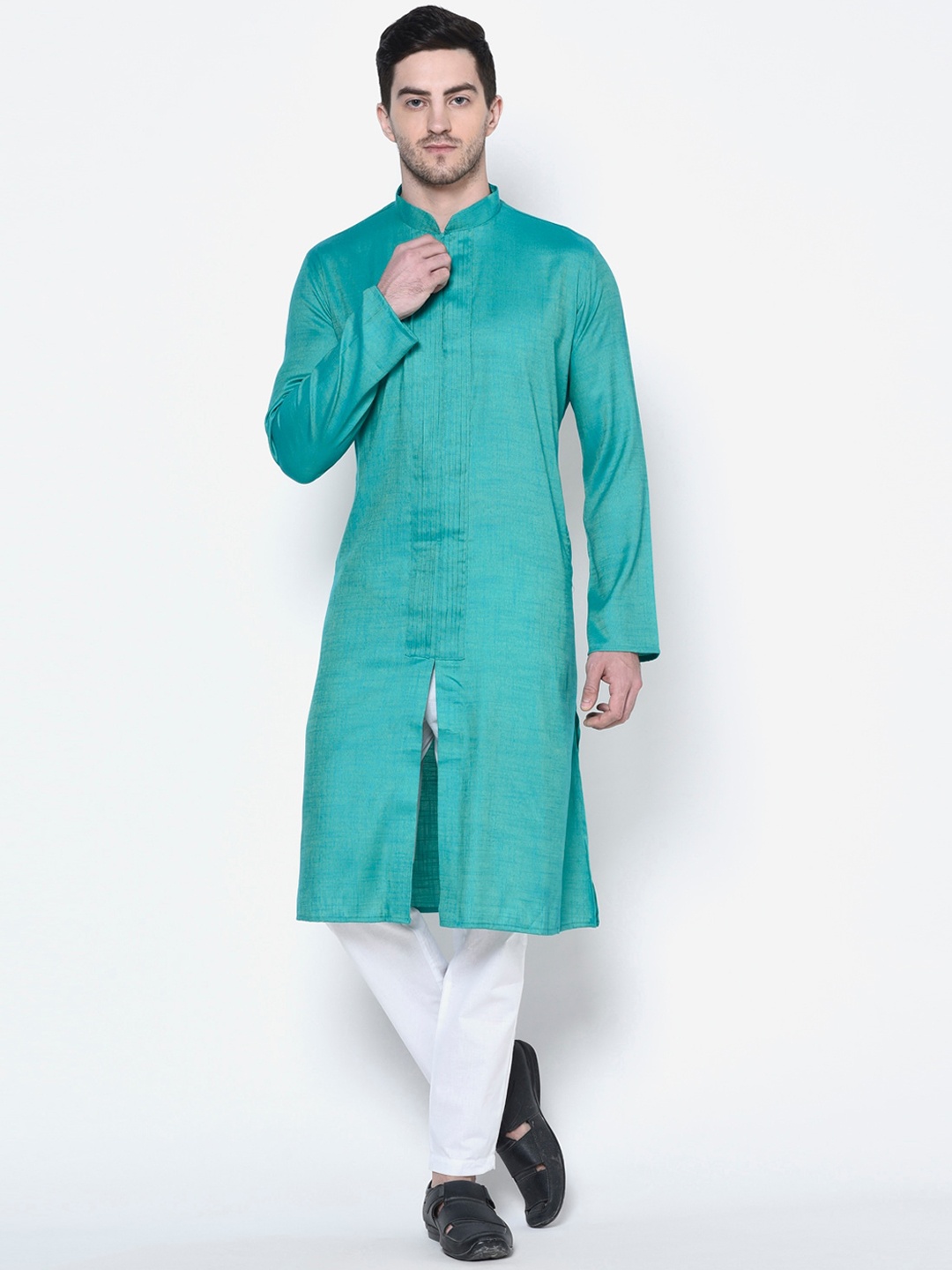 

DEYANN Men Sea Green Woven Design A-Line Kurta