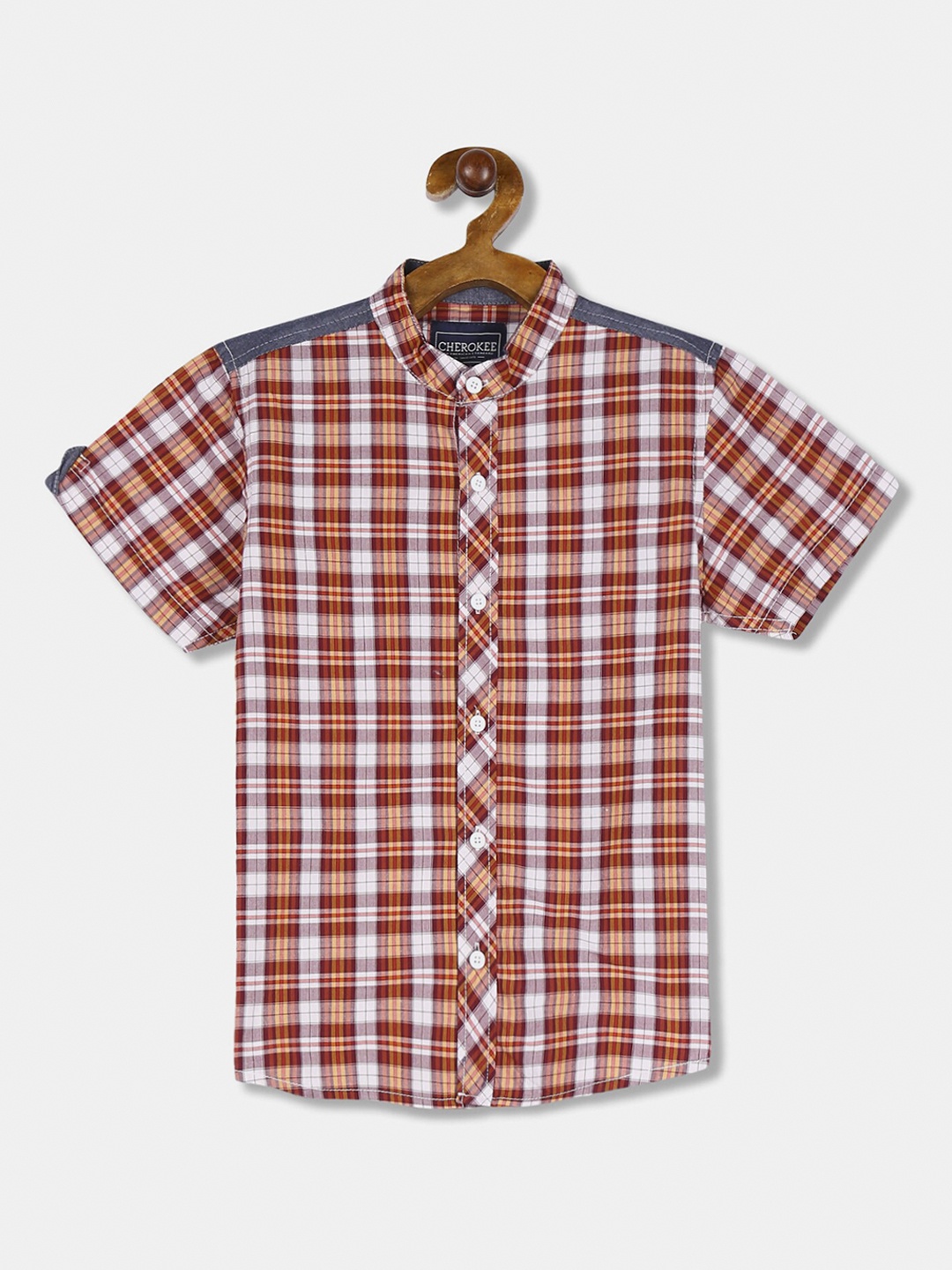 

Cherokee Boys Rust Regular Fit Checked Casual Cotton Shirt