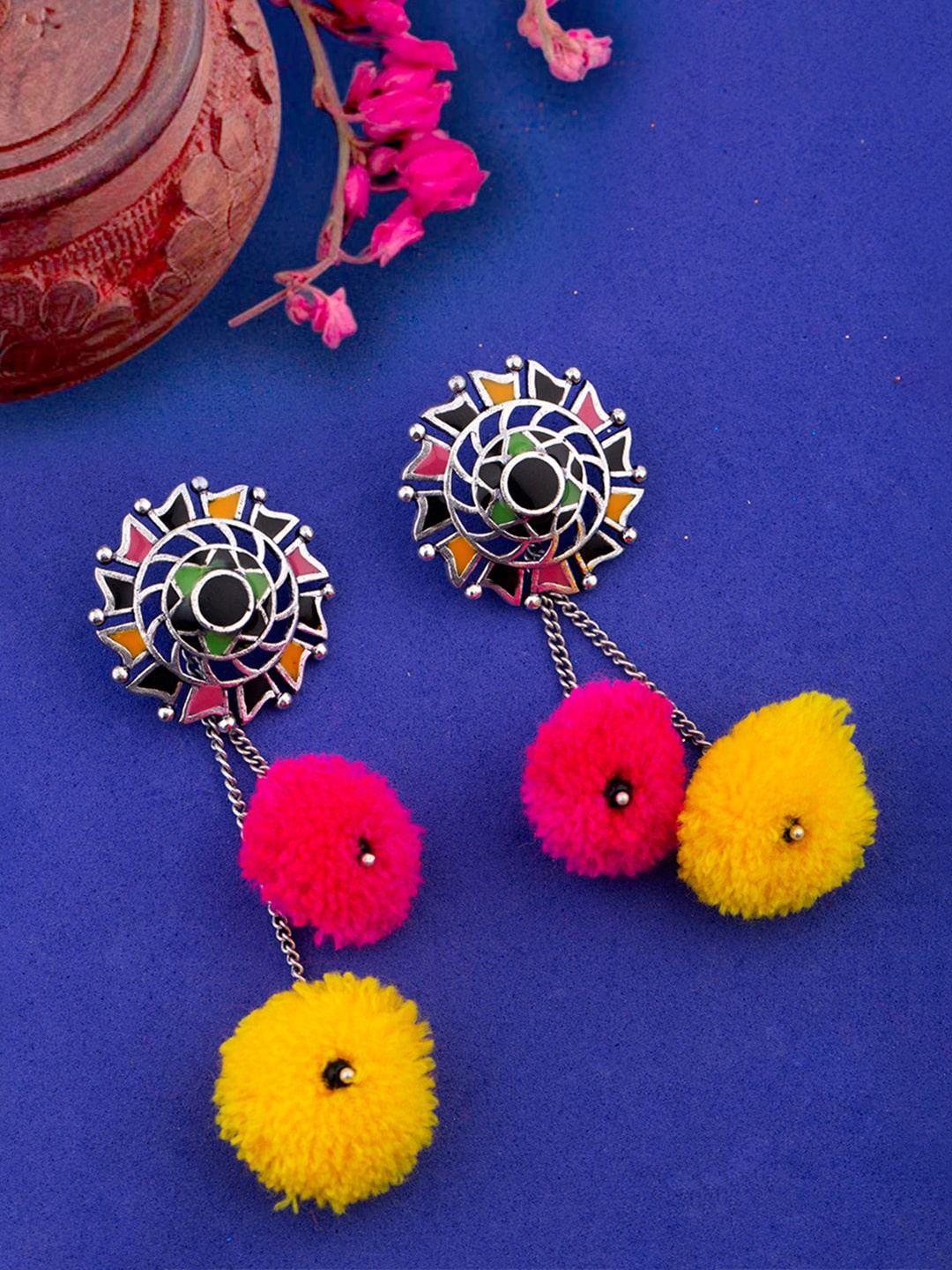 

Voylla Silver-Plated Contemporary Drop Earrings
