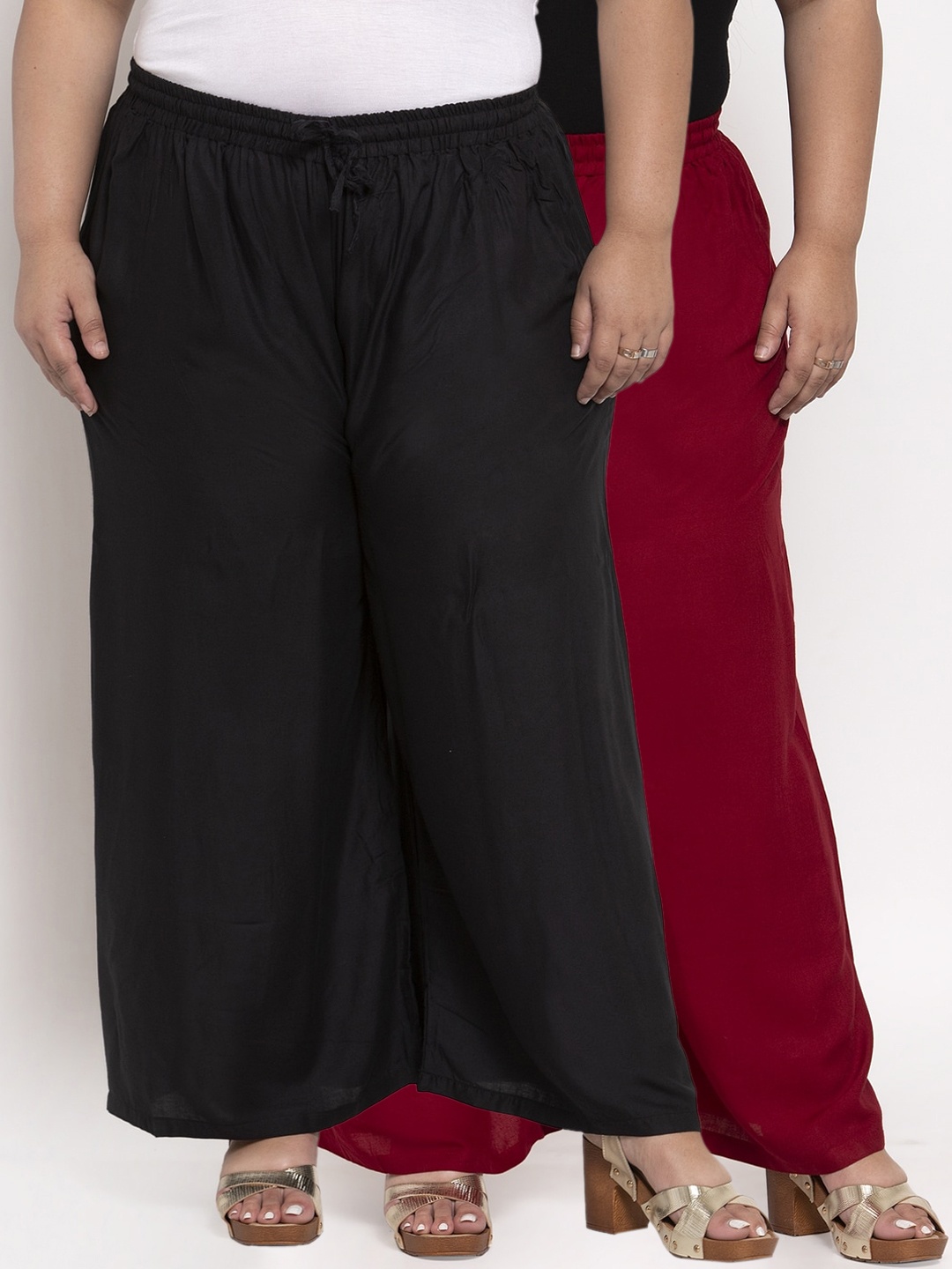 

TAG 7 PLUS Women Pack Of 2 Solid Straight Palazzos, Black