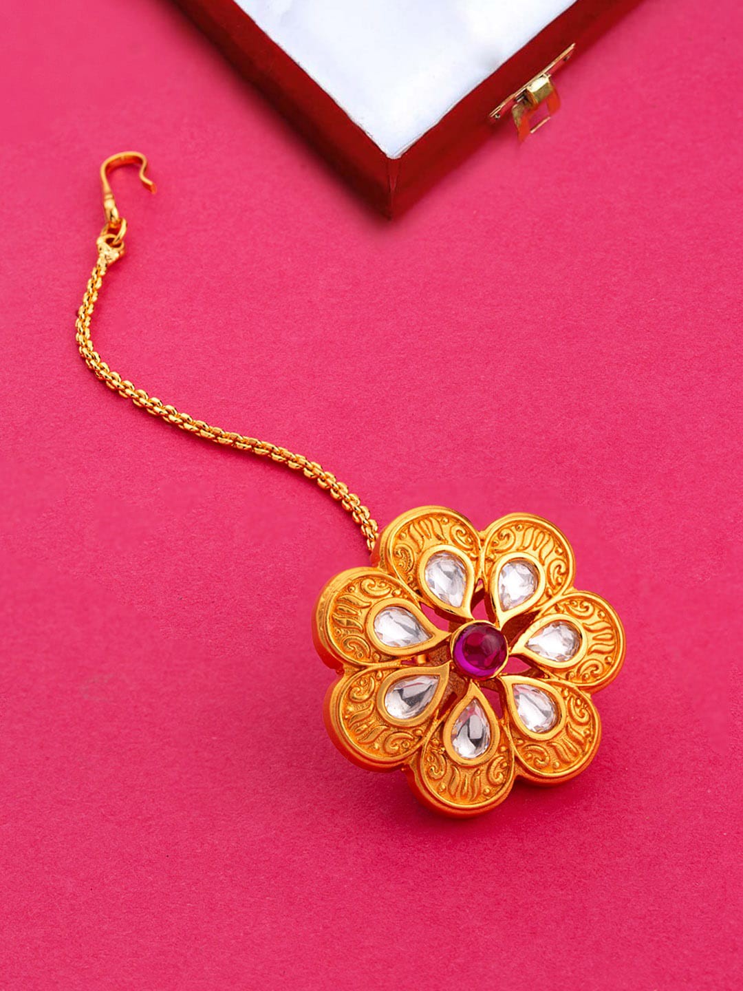 

Voylla Gold-Plated & White Kundan Studded Maang Tikka