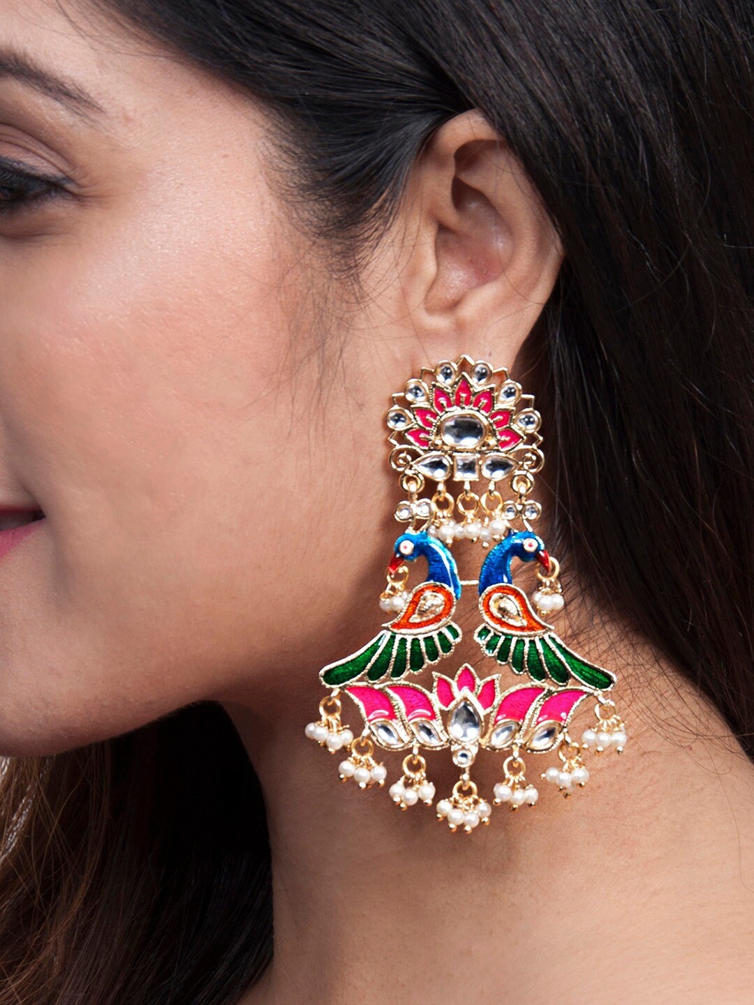 

Rubans Gold-Toned & Fuchsia Contemporary Jhumkas