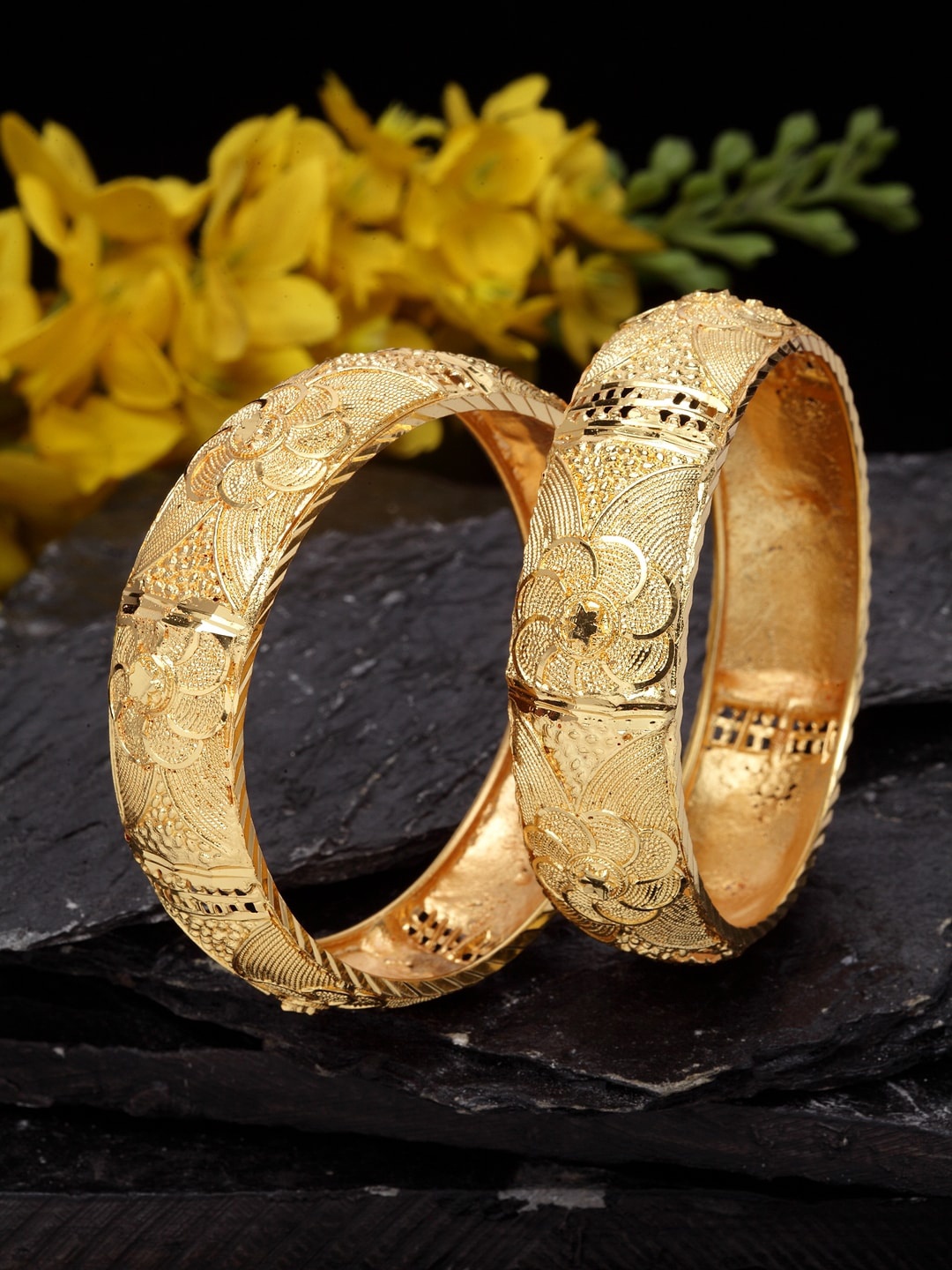 

Shining Diva Set Of 2 Gold-Plated Antique Bangles