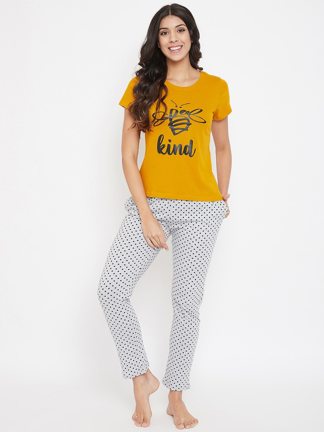 

Clovia Women Yellow & Grey Night Suit