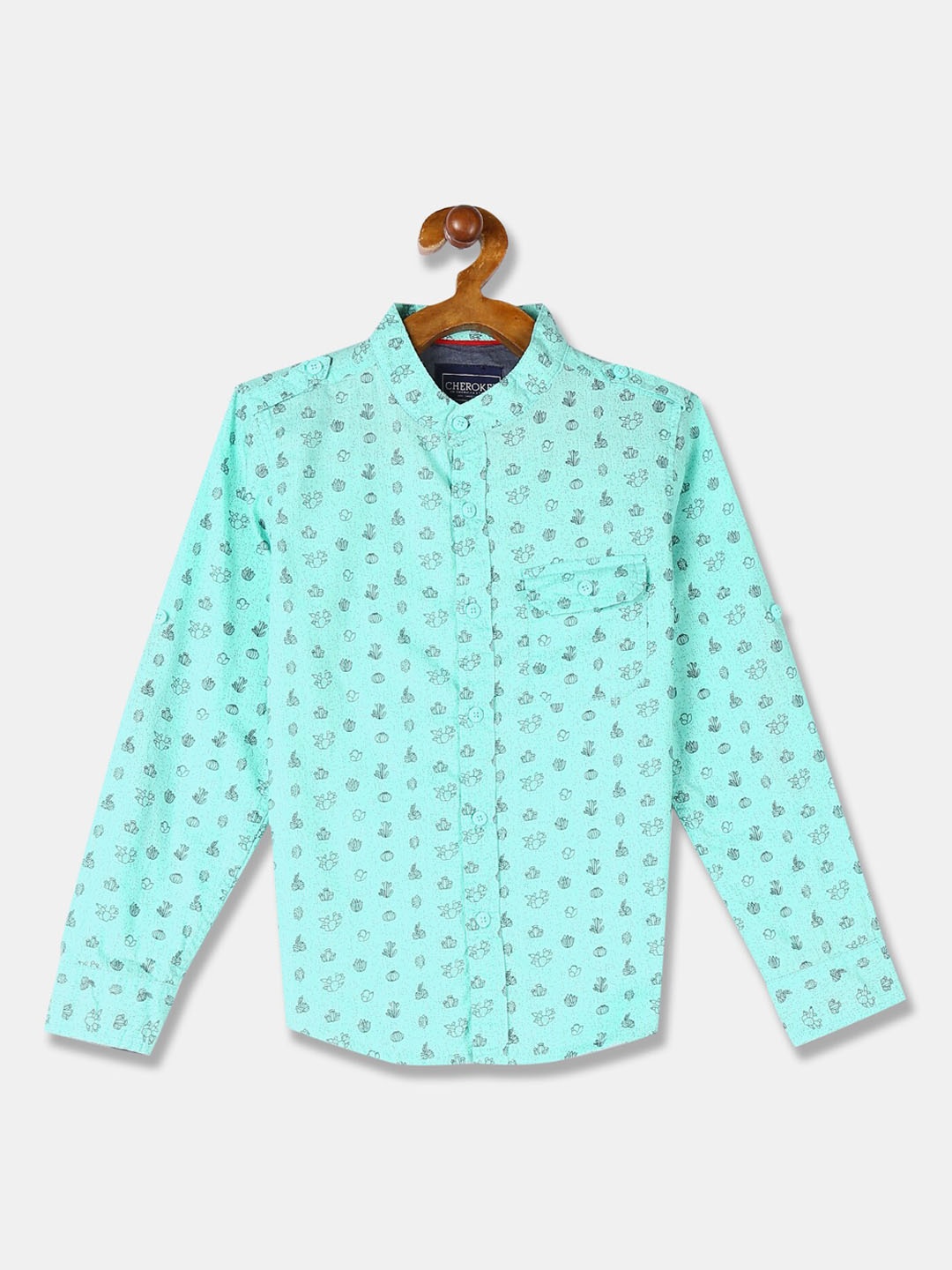 

Cherokee Boys Turquoise Blue Regular Fit Printed Casual Shirt