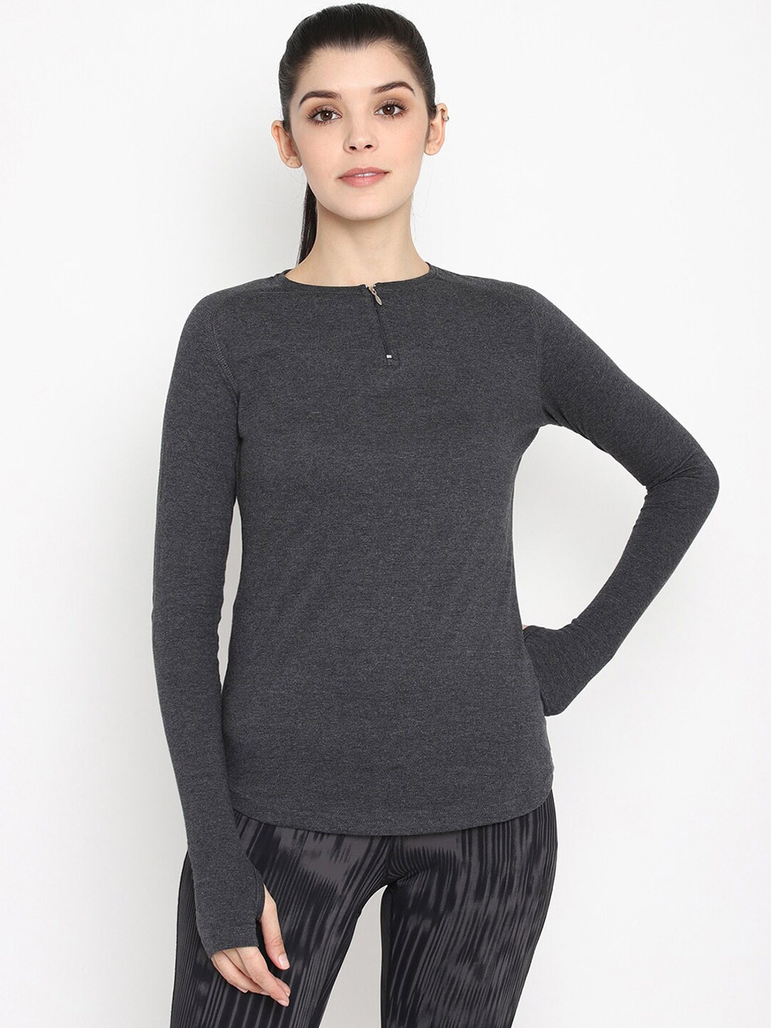 

appulse Women Charcoal Grey Solid Round Neck T-shirt