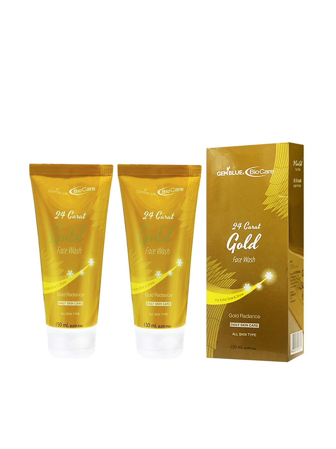 

GEMBLUE BioCare 24 Carat Gold Face Wash 150ML Set of 2, Yellow