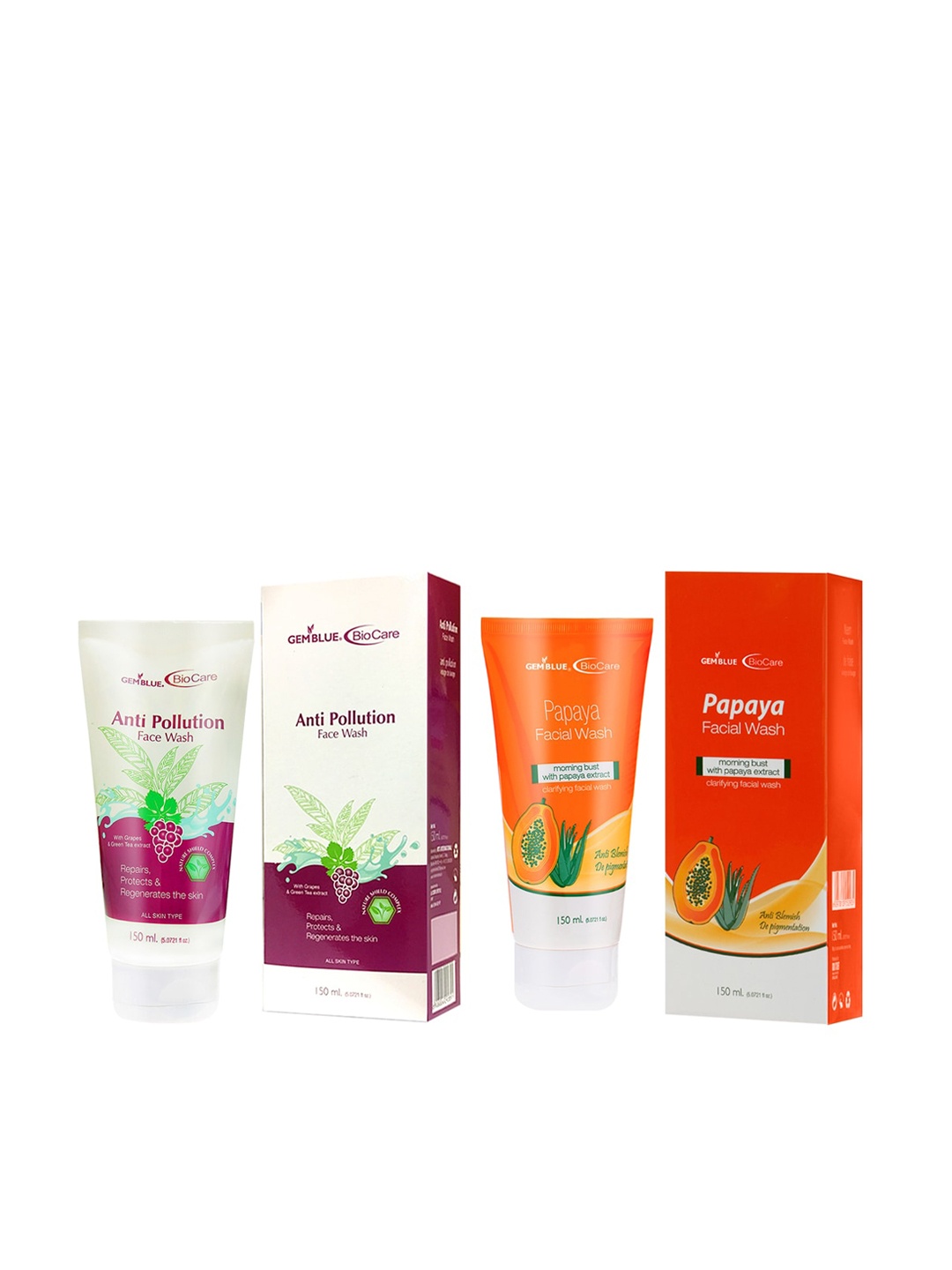 

GEMBLUE BioCare Set of Anti Pollution Face Wash & Papaya Face Wash, Purple