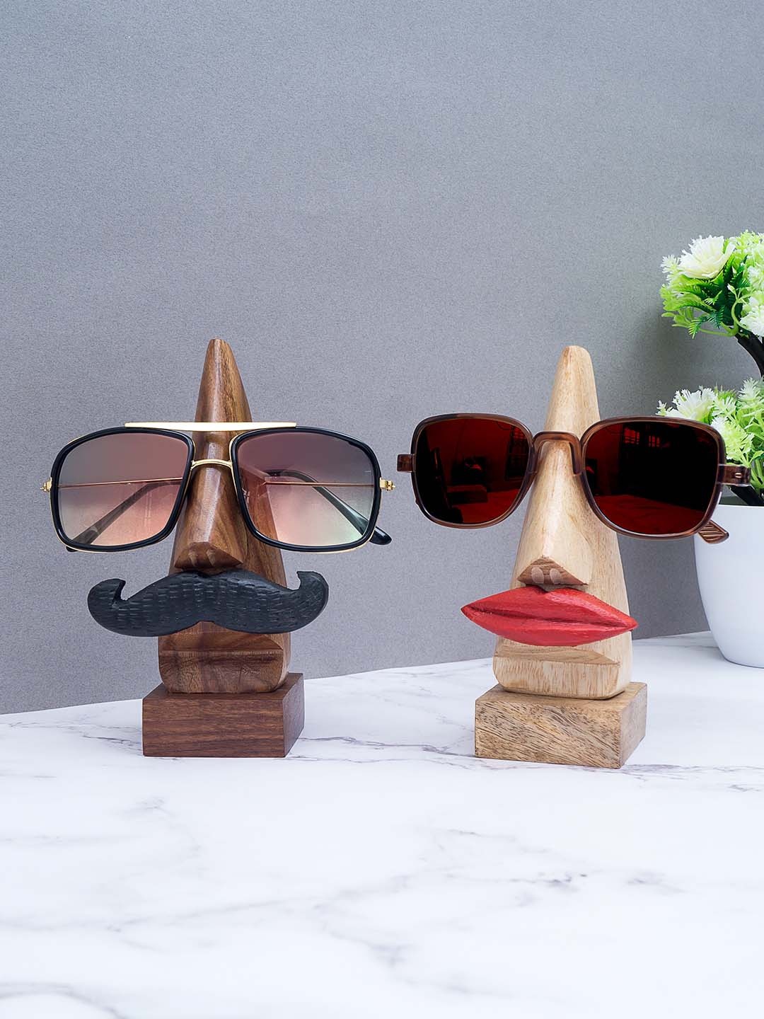 

Golden Peacock Set of 2 Brown Solid Wooden Nose Shaped Spectacle Holder