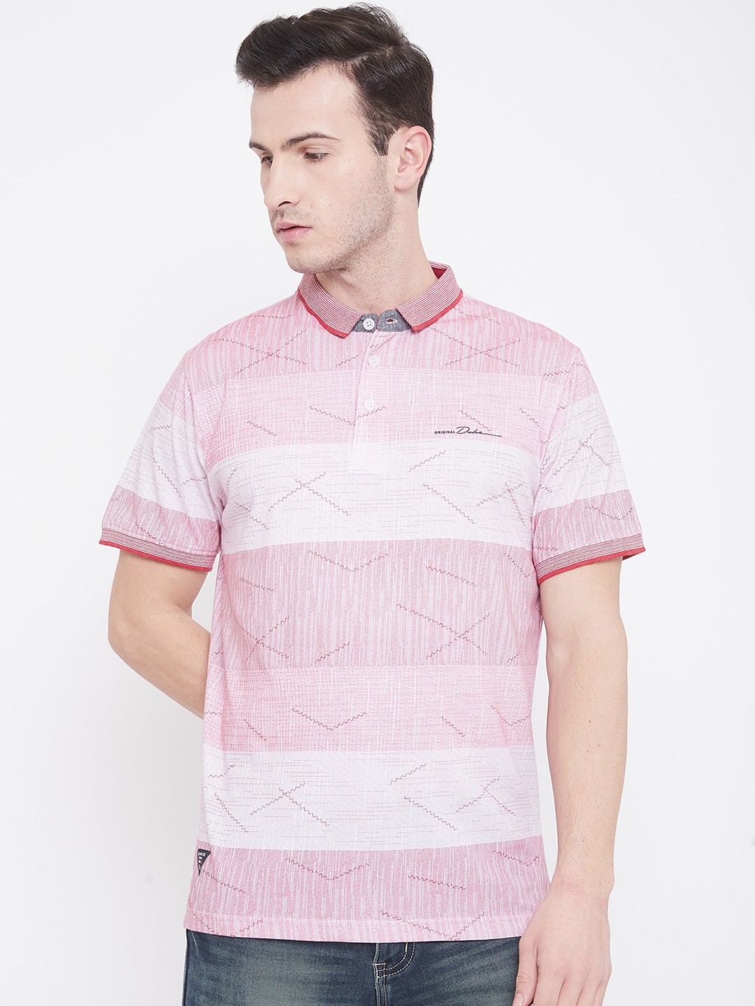 

Duke Men Pink Printed Polo Collar T-shirt