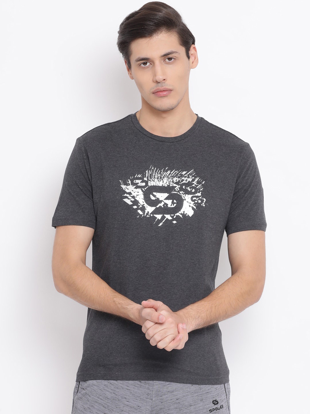 

Spolei Men Charcoal Printed Round Neck T-shirt