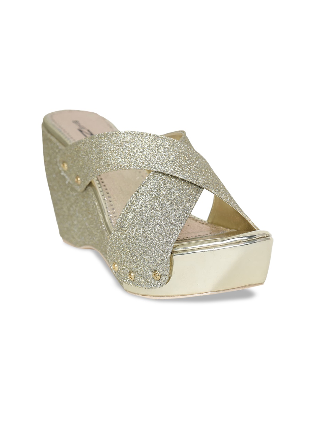 

Shezone Women Gold-Toned Embellished Mules