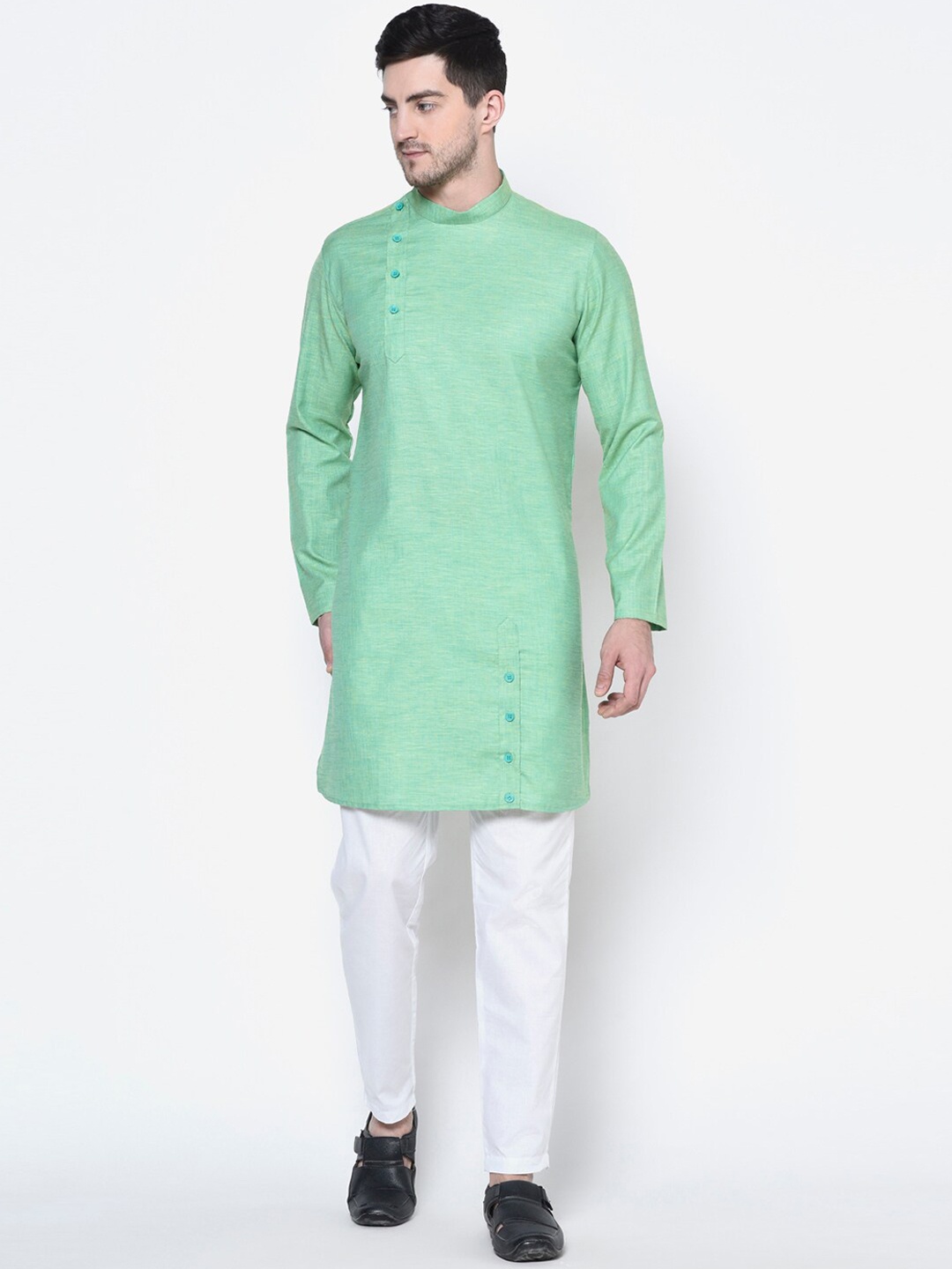 DEYANN Men Green Solid Straight Kurta