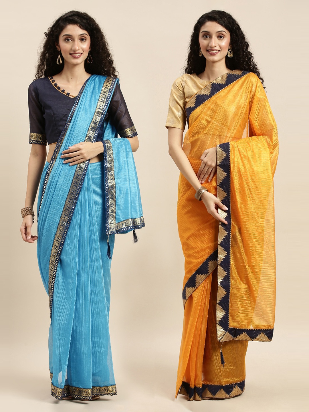 

Florence Blue & Yellow Art Silk Solid Saree