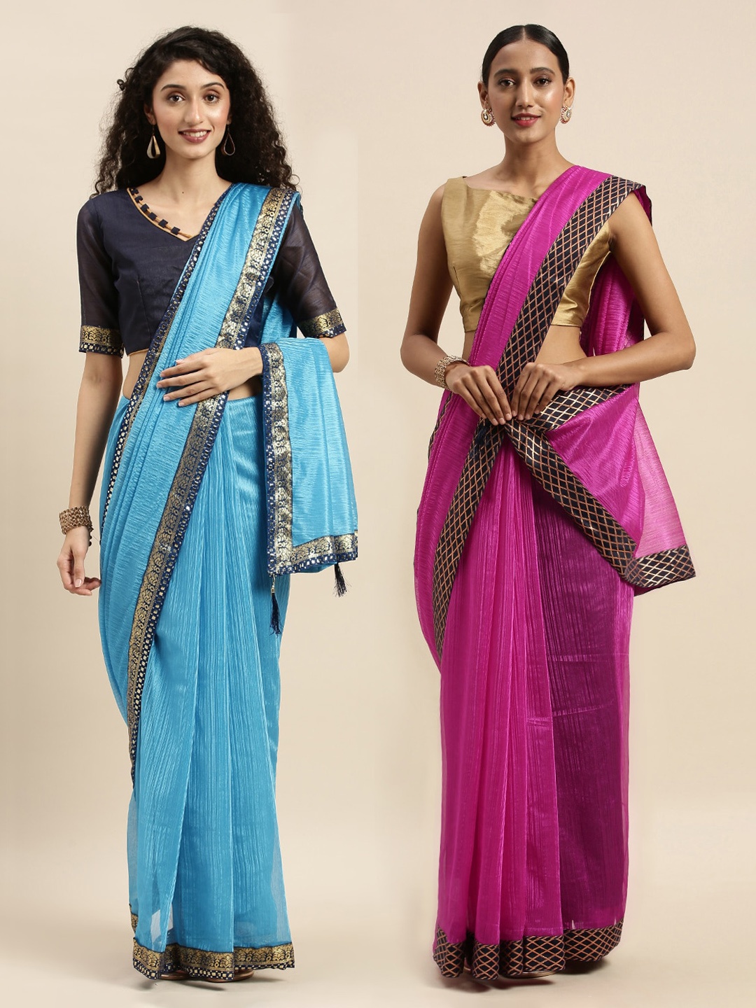 

Florence Set of 2 Blue & Pink Solid Art Silk Saree