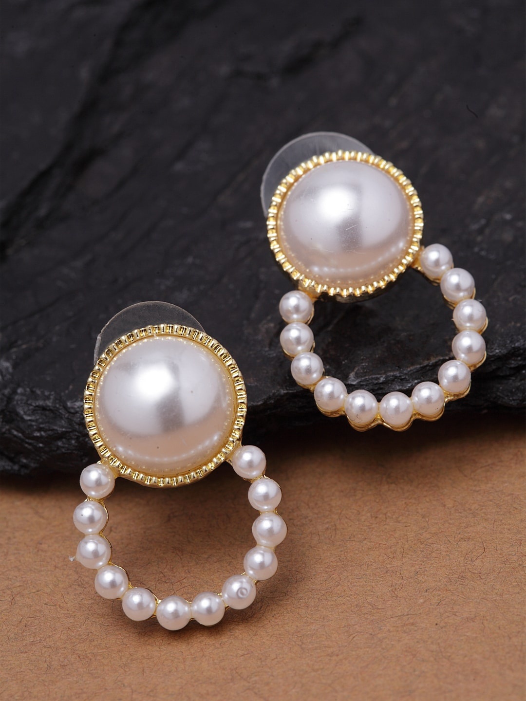 

Ferosh Gold-Toned & White Contemporary Handcrafted Drop Earrings