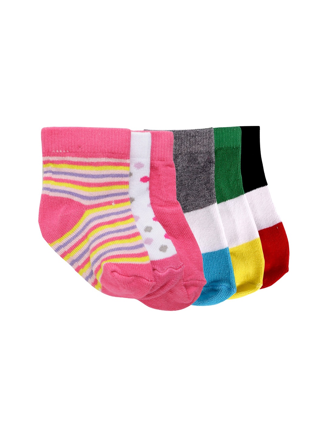 

FOOTPRINT 6 Pairs Infant Kids Patterned Ankle-Length Organic Cotton Socks, Pink