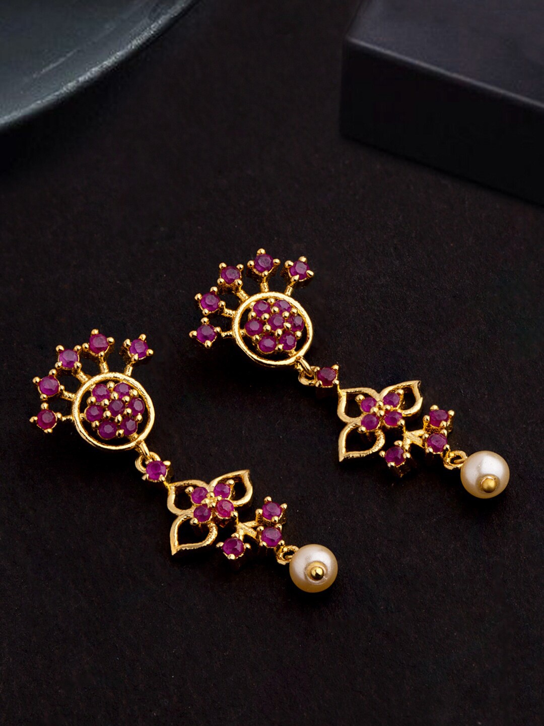 

Voylla Gold-Plated & Red Floral Drop Earrings