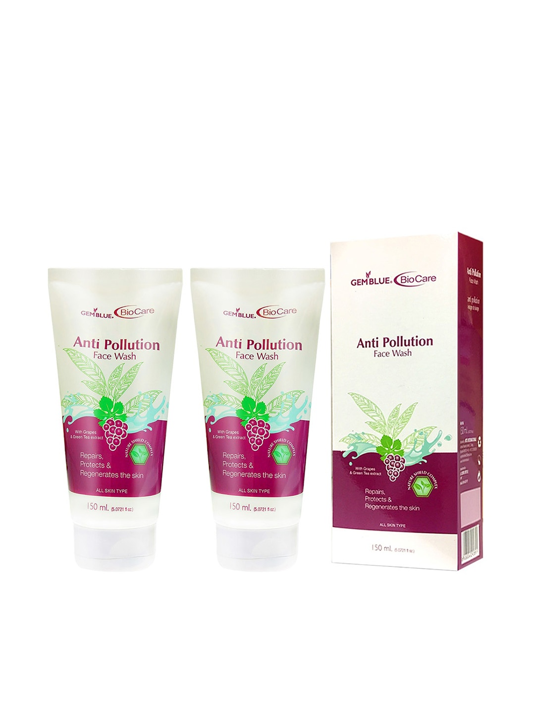 

GEMBLUE BioCare Unisex Anti Pollution Face Wash 150 ml Combo of 2, Purple
